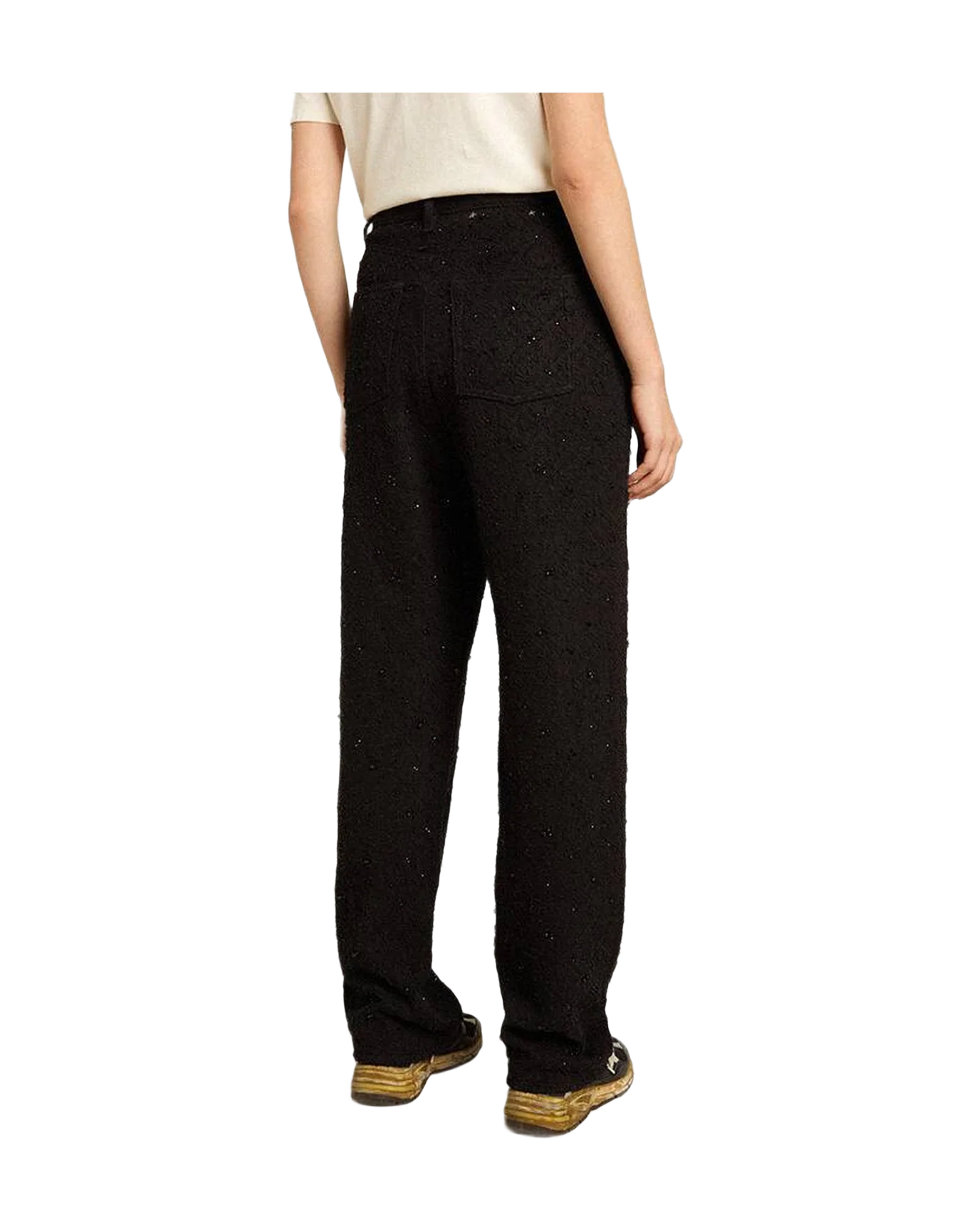 Women | Cotton Denim Pants With Crystal And Stone Decoration | Black - Image 3