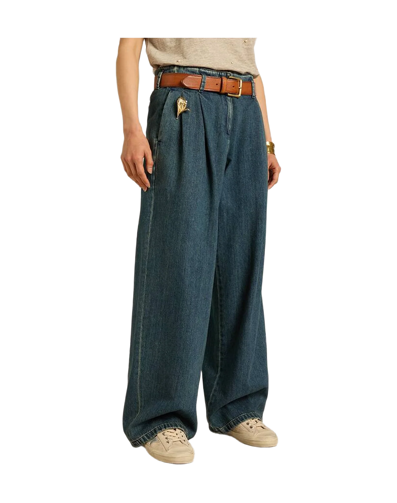 Women | Cotton Pleated Pants | Blue - Image 3