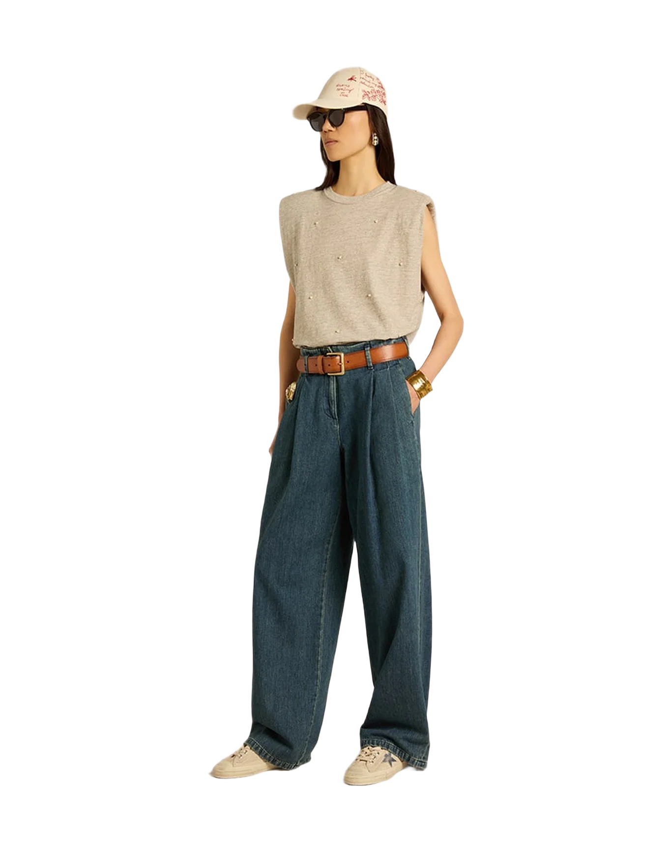 Women | Cotton Pleated Pants | Blue - Image 4