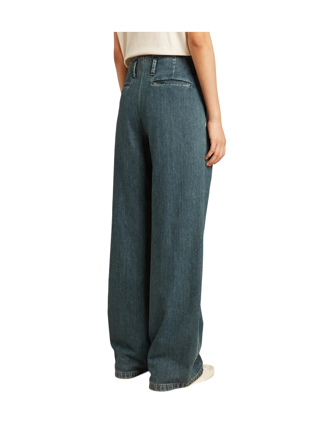 Women | Cotton Pleated Pants | Blue - Image 6