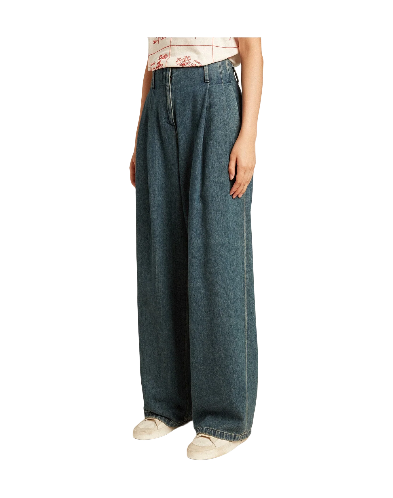 Women | Cotton Pleated Pants | Blue - Image 7