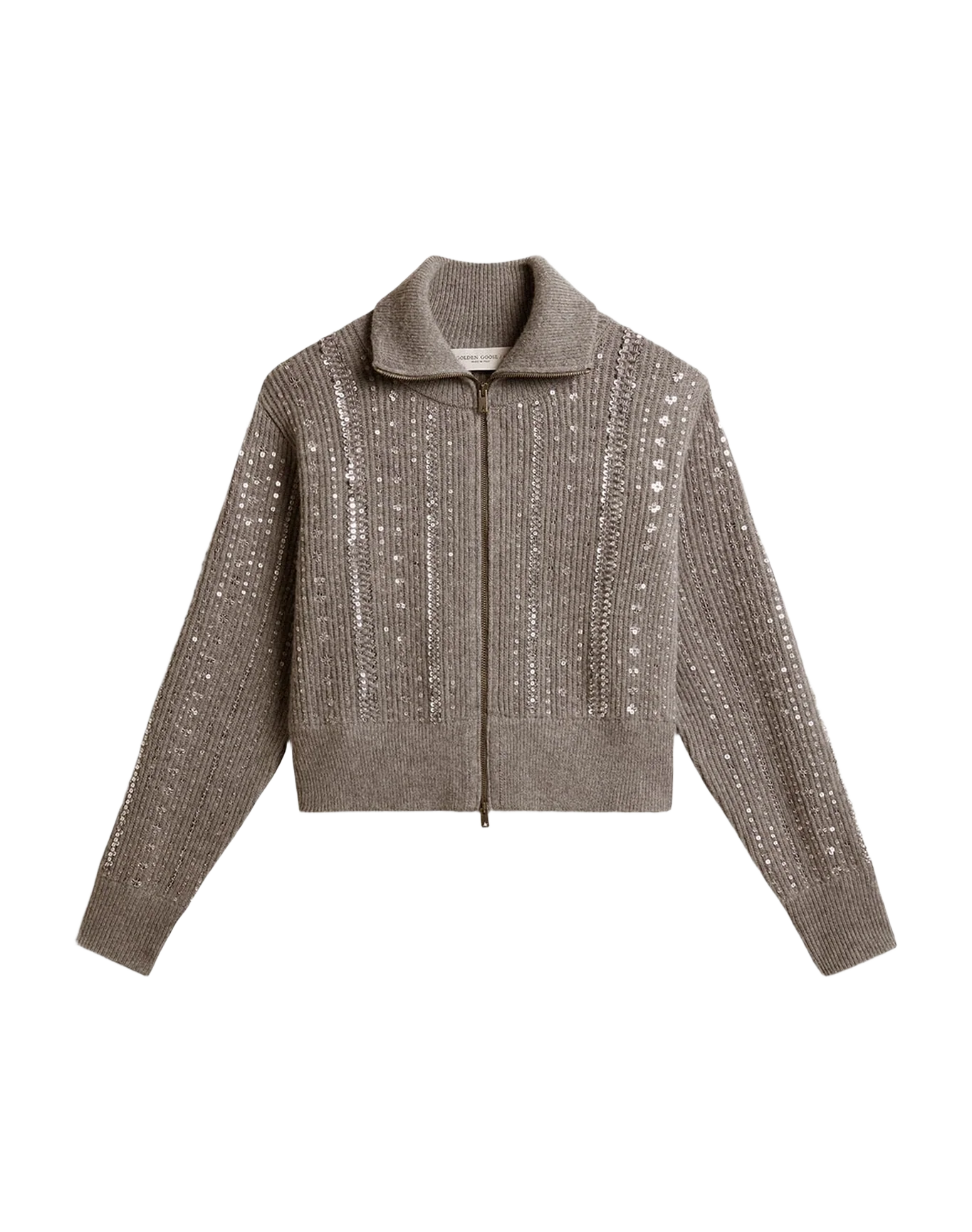 Women | Cropped Sweater In Gray Wool With Sequins | Grey Melange