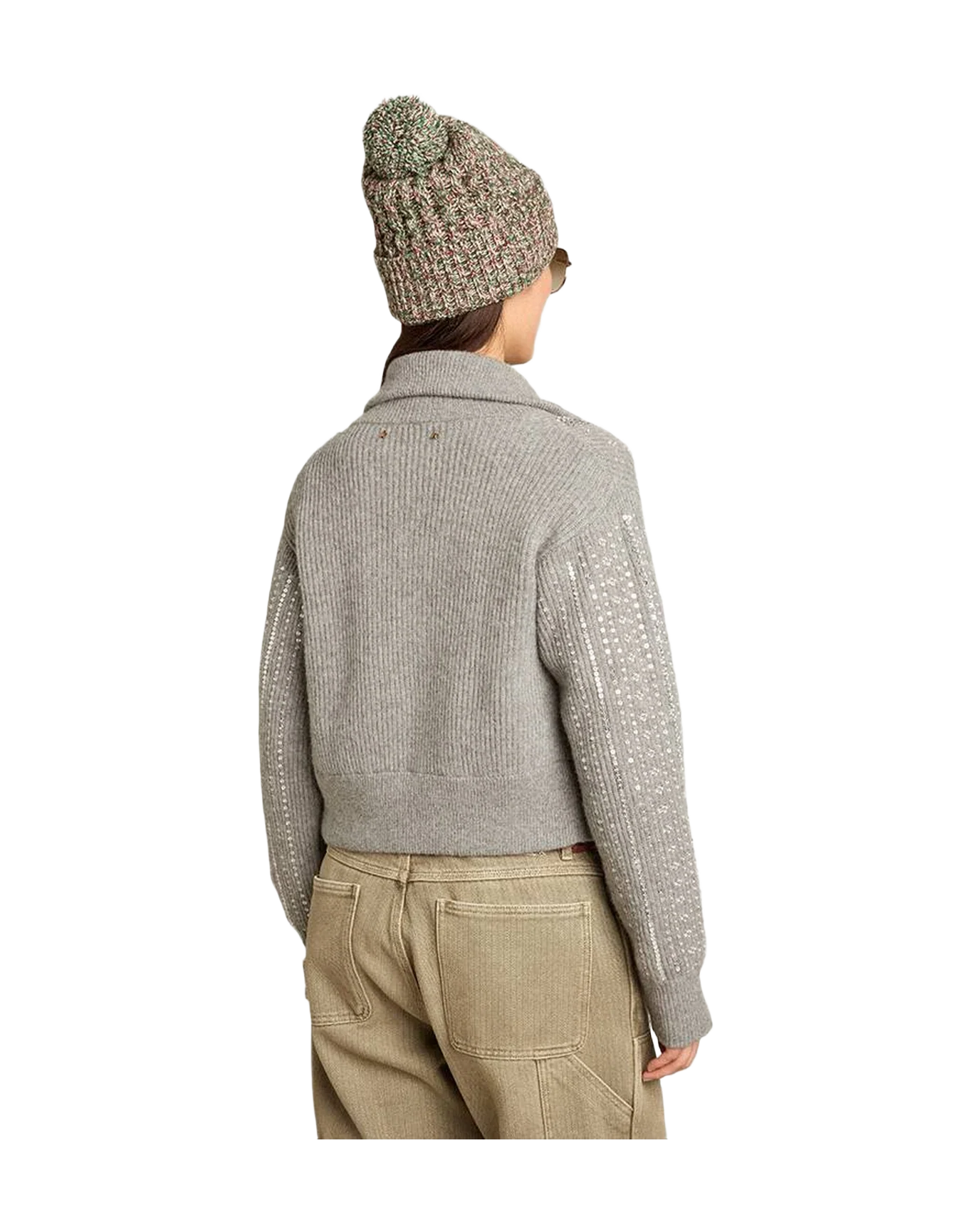 Women | Cropped Sweater In Gray Wool With Sequins | Grey Melange - Image 4