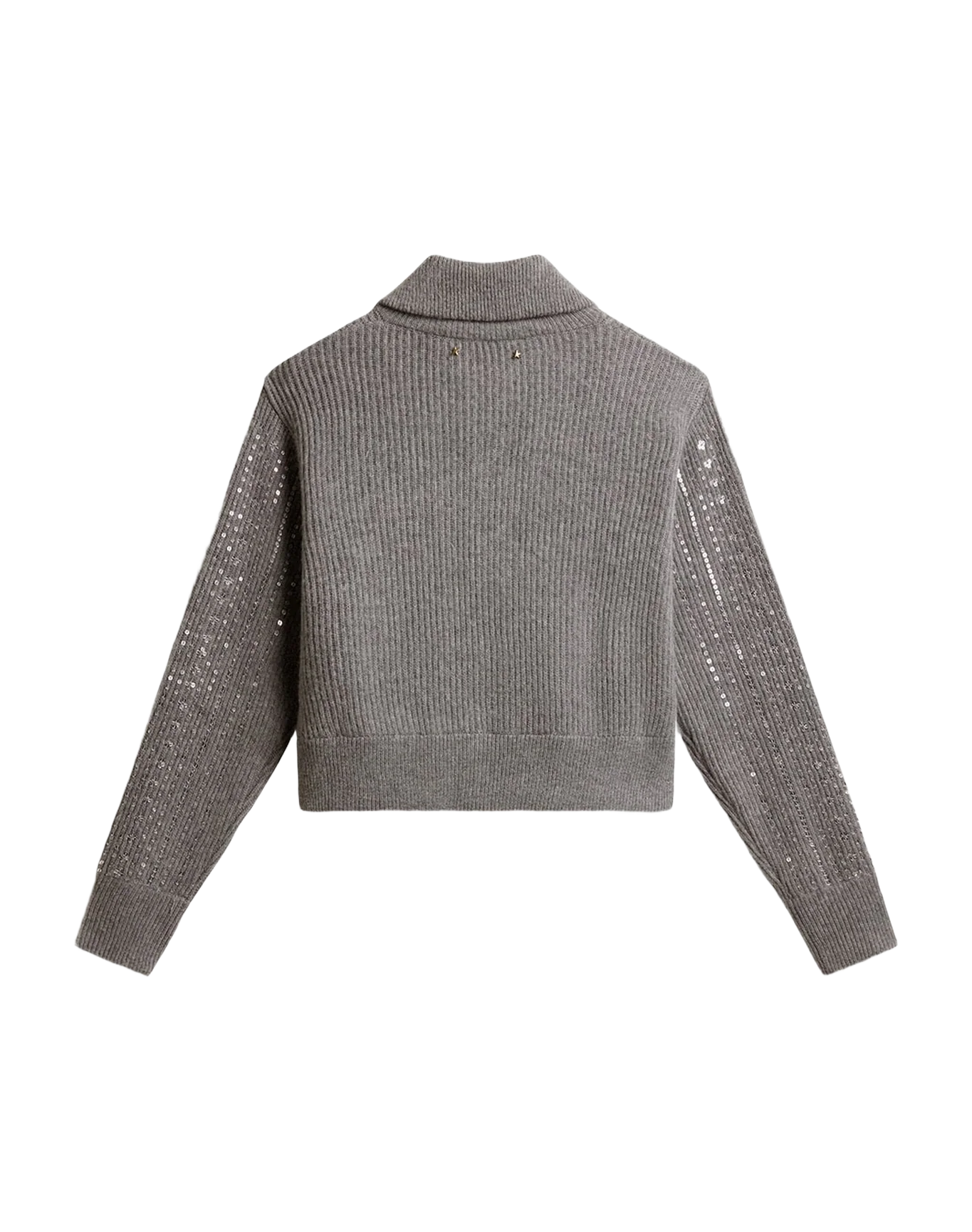 Women | Cropped Sweater In Gray Wool With Sequins | Grey Melange - Image 5