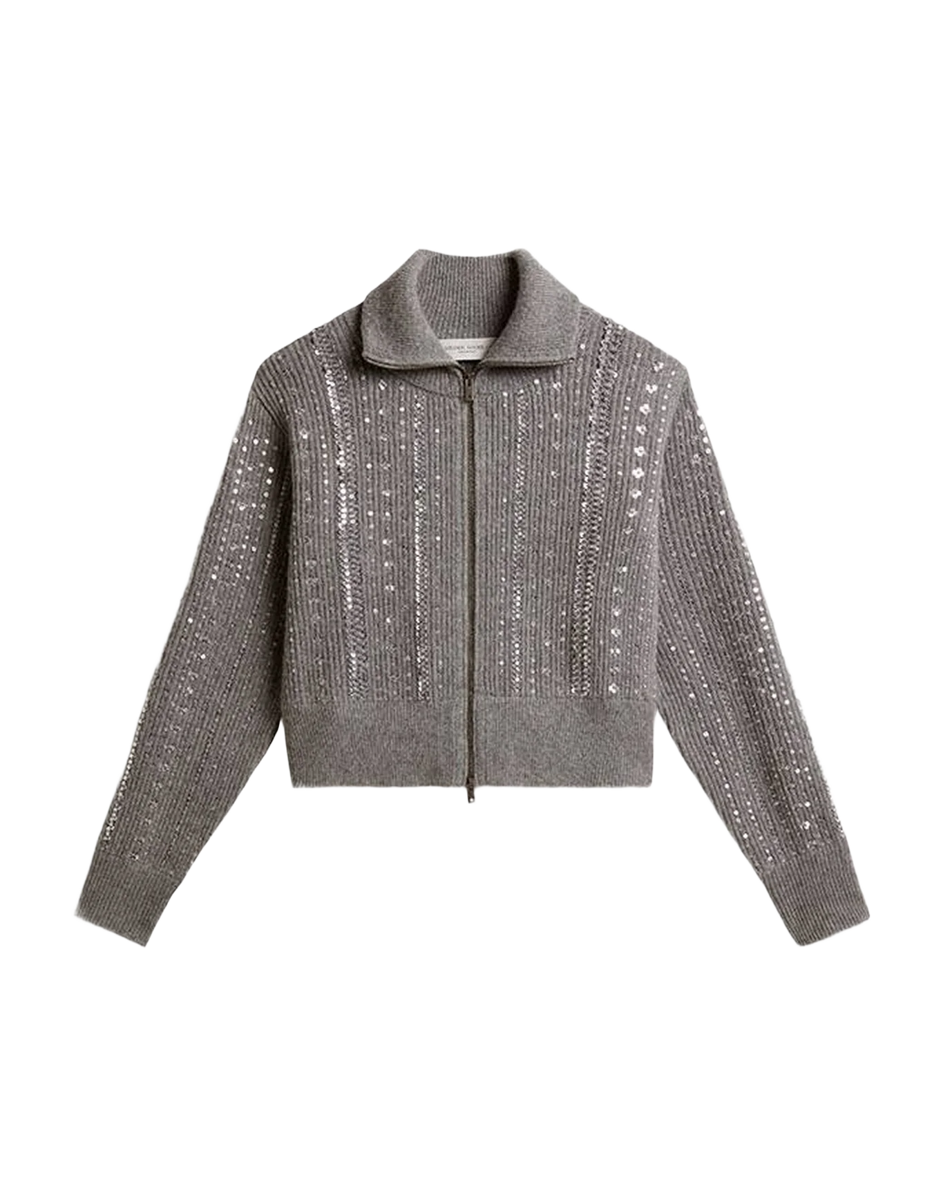 Women | Cropped Sweater In Gray Wool With Sequins | Grey Melange - Image 7