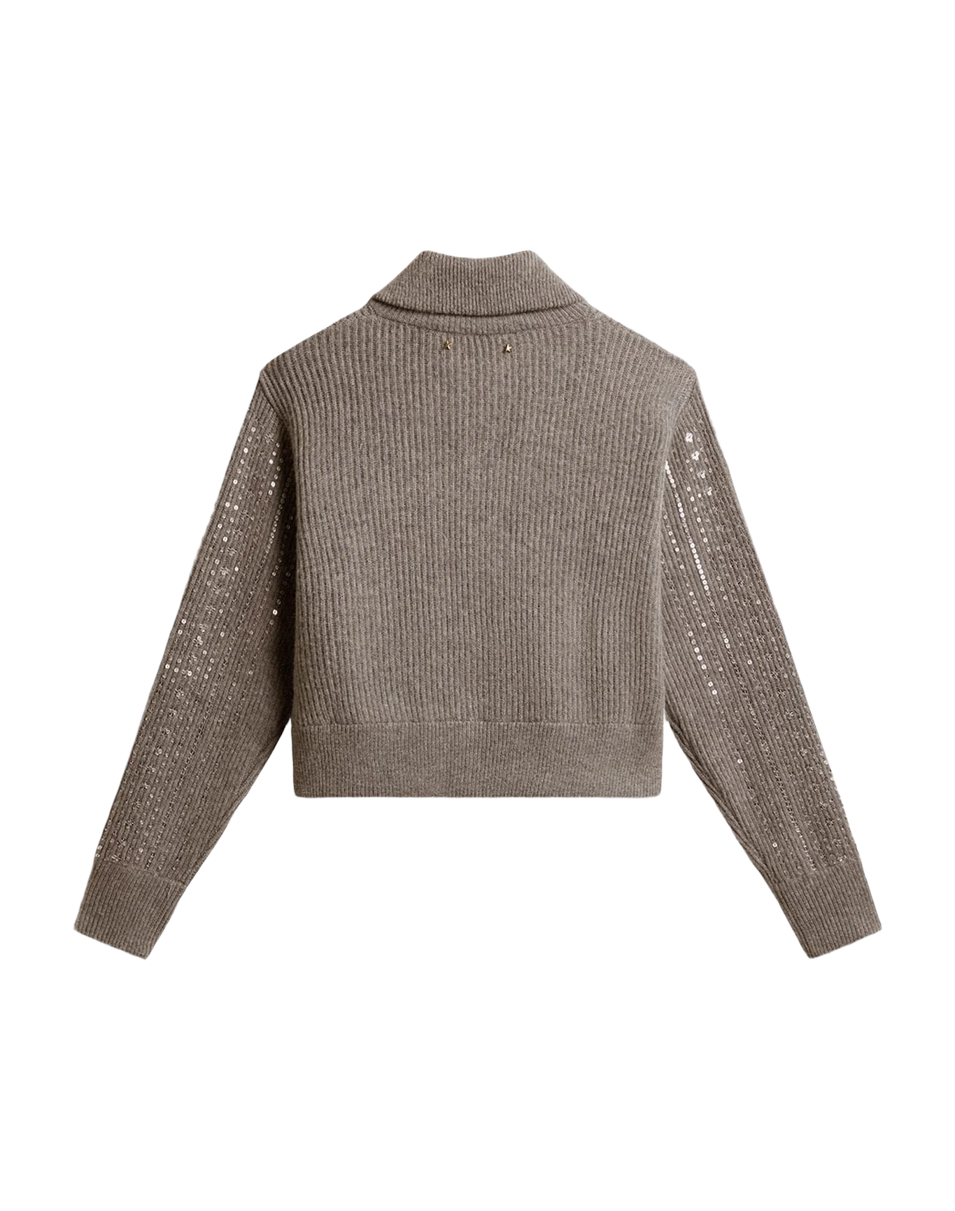 Women | Cropped Sweater In Gray Wool With Sequins | Grey Melange - Image 9