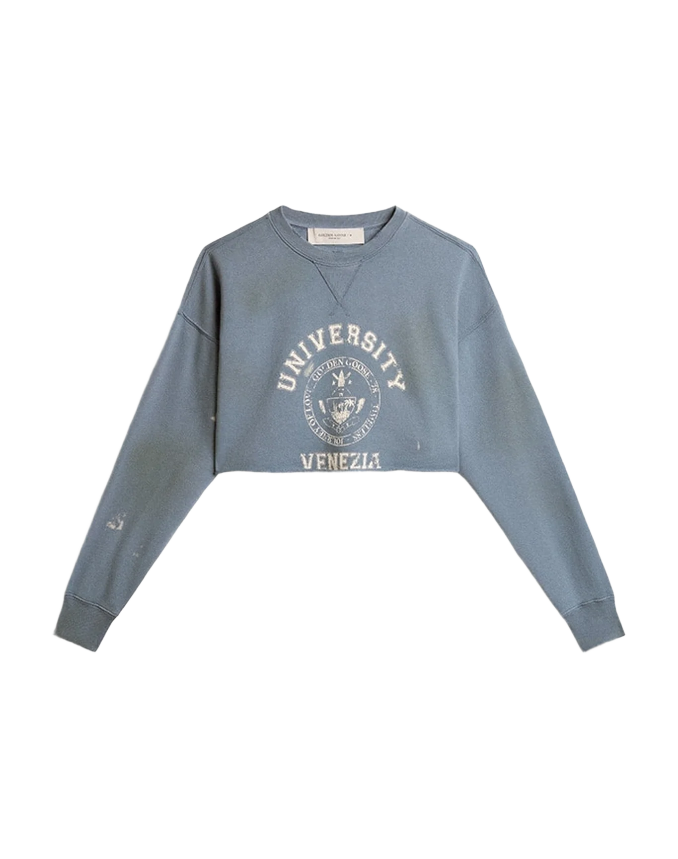 Women | Cropped Sweatshirt In Baby With Distressed Finish | Windward Blue x Heritage White - Image 4