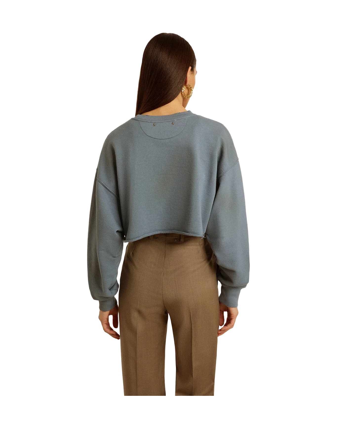 Women | Cropped Sweatshirt In Baby With Distressed Finish | Windward Blue x Heritage White - Image 5
