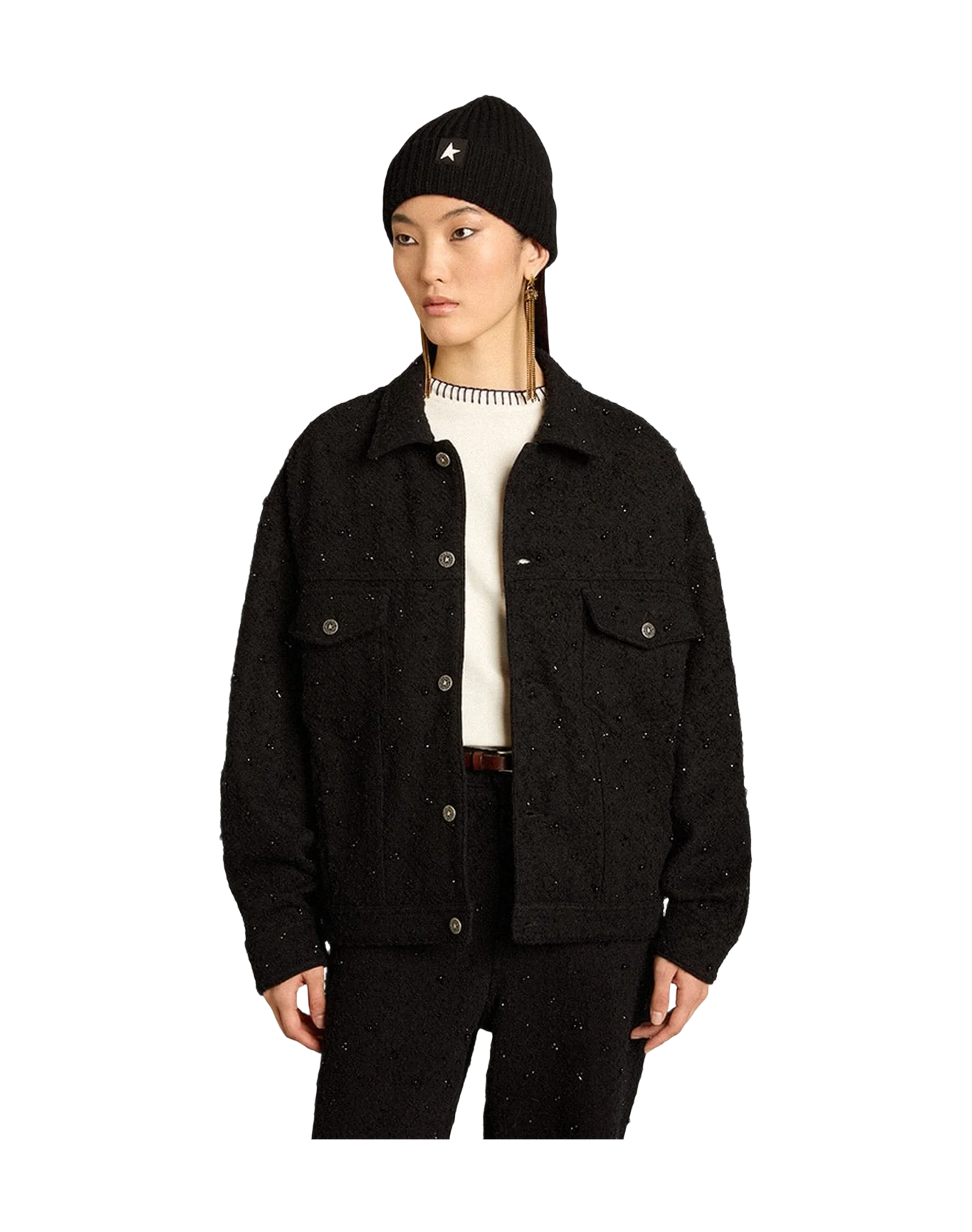 Women | Denim Jacket With Embroidery | Black - Image 9