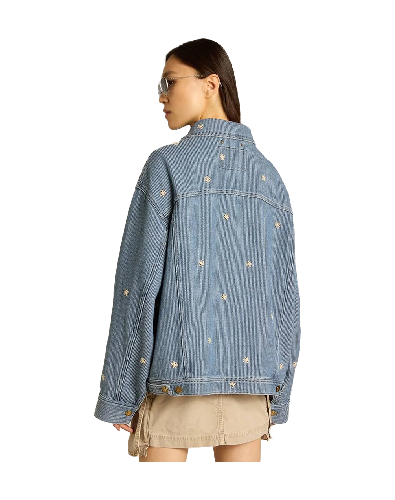 Women | Denim Jacket With Floral Embroidery | Light Blue