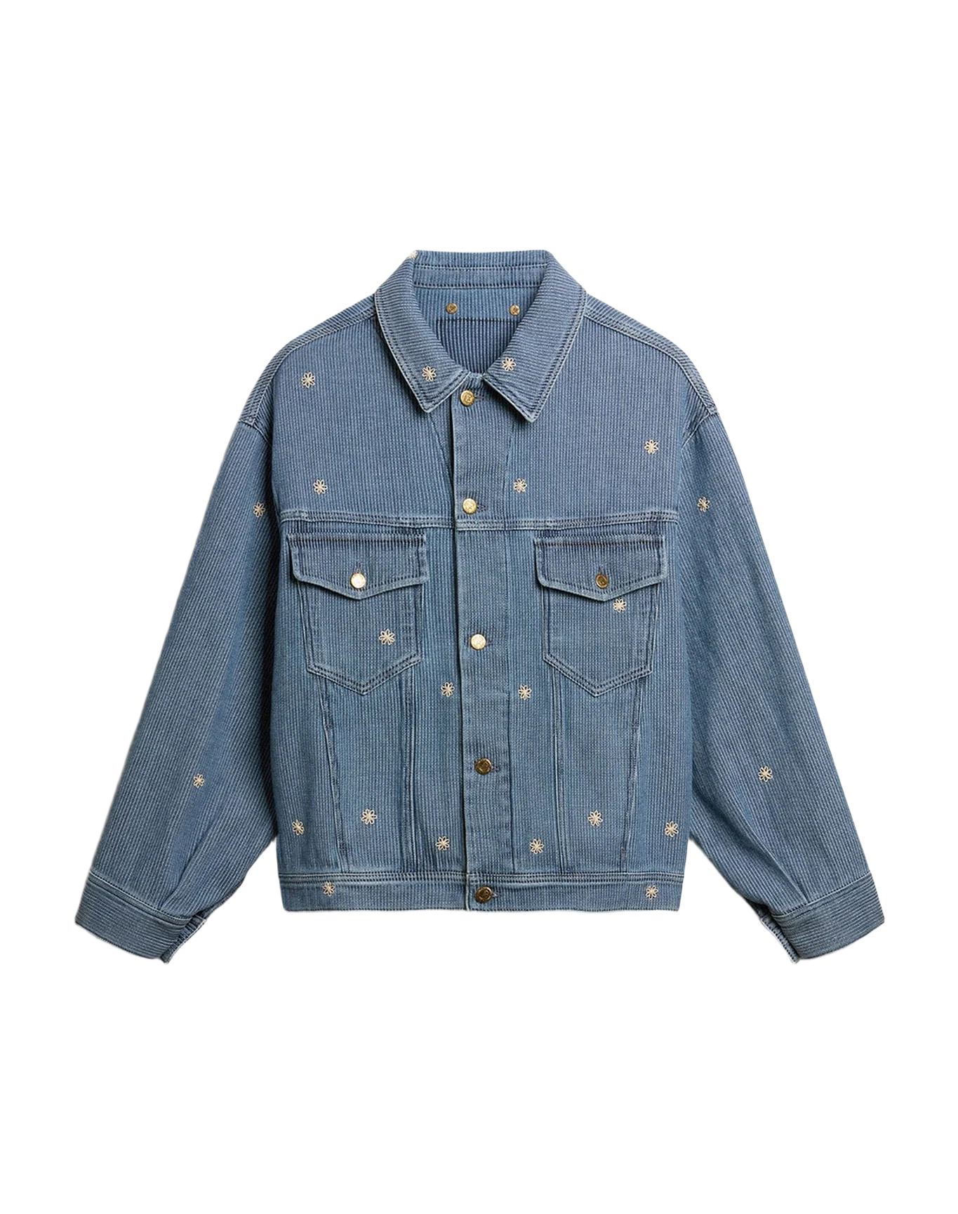 Women | Denim Jacket With Floral Embroidery | Light Blue - Image 6