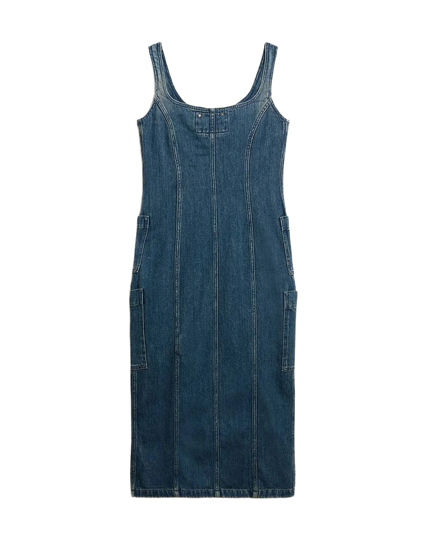 Women | Denim Sleeveless Dress With Button Fastening | Blue - Image 4