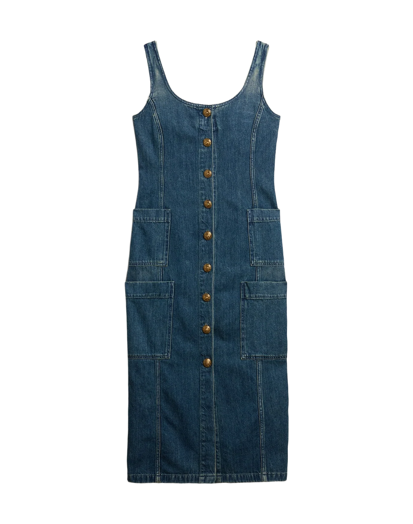 Women | Denim Sleeveless Dress With Button Fastening | Blue - Image 5