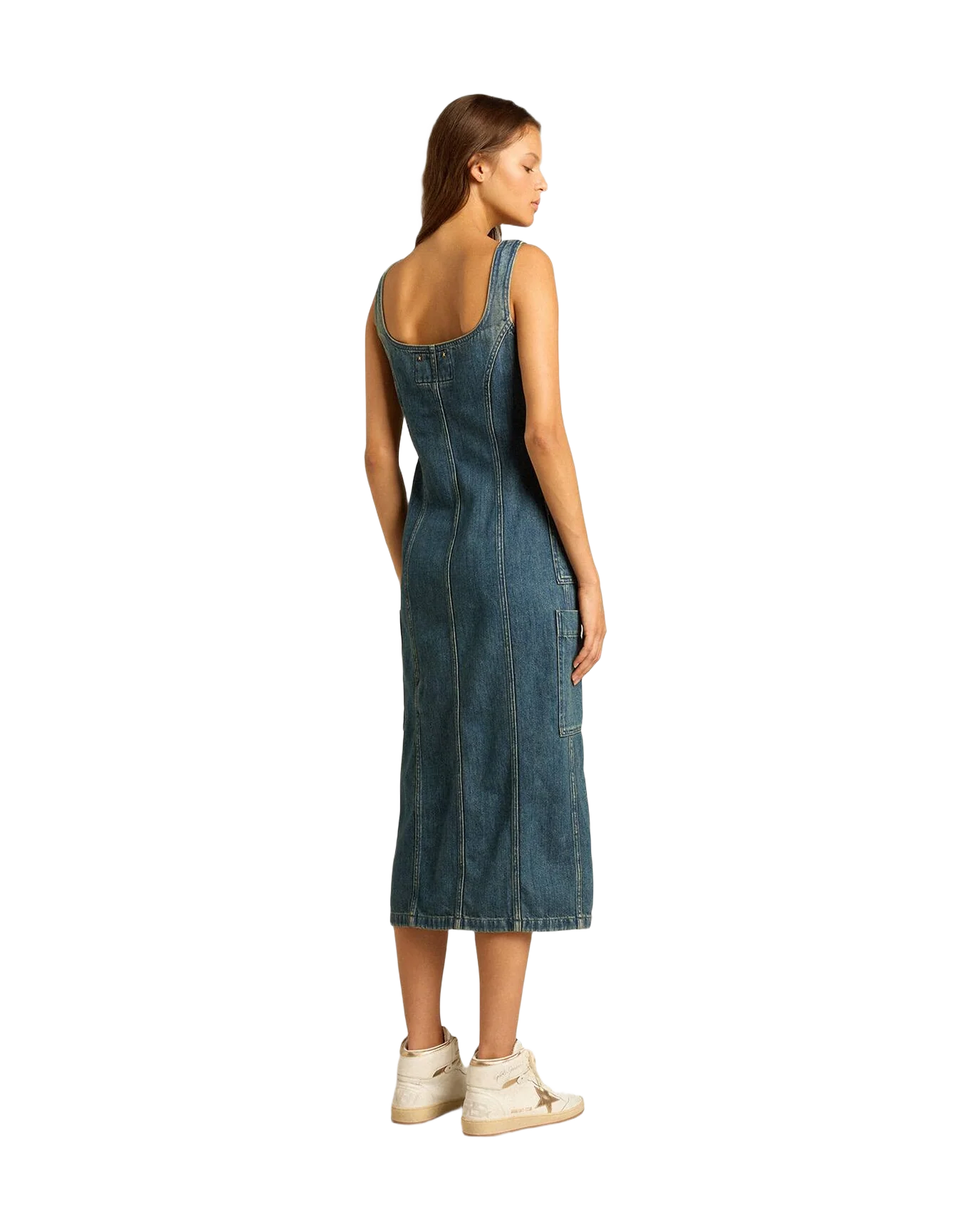 Women | Denim Sleeveless Dress With Button Fastening | Blue - Image 6
