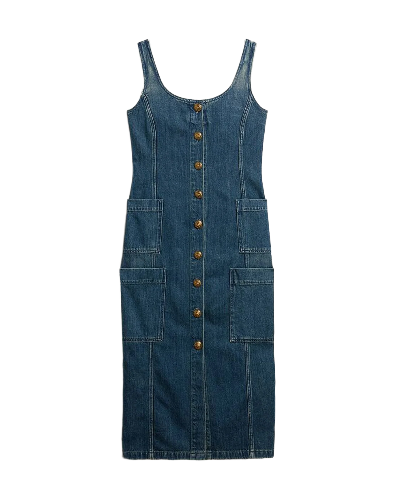 Women | Denim Sleeveless Dress With Button Fastening | Blue - Image 8