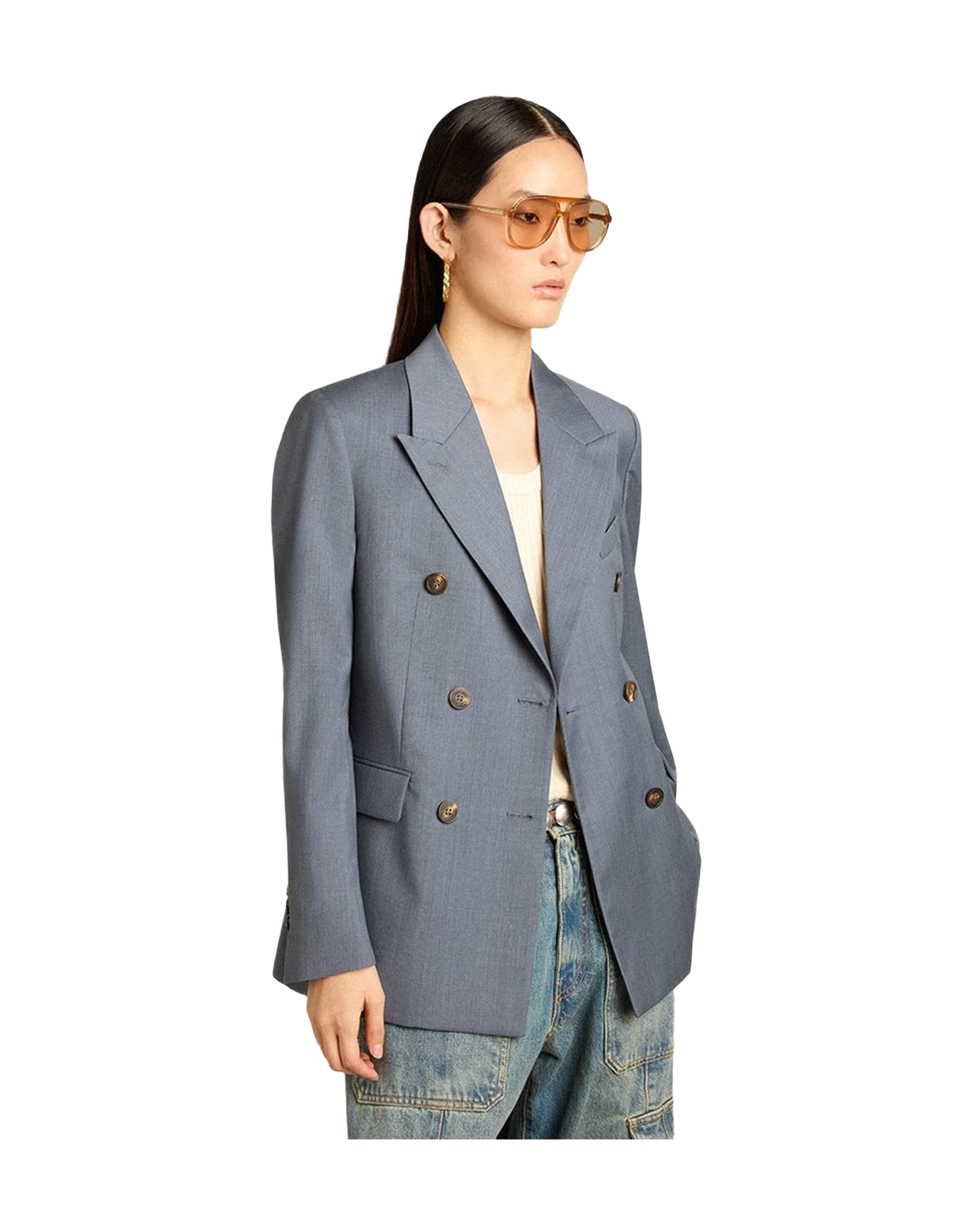 Women | Double Breasted Blazer In Baby Blue | Grisallie