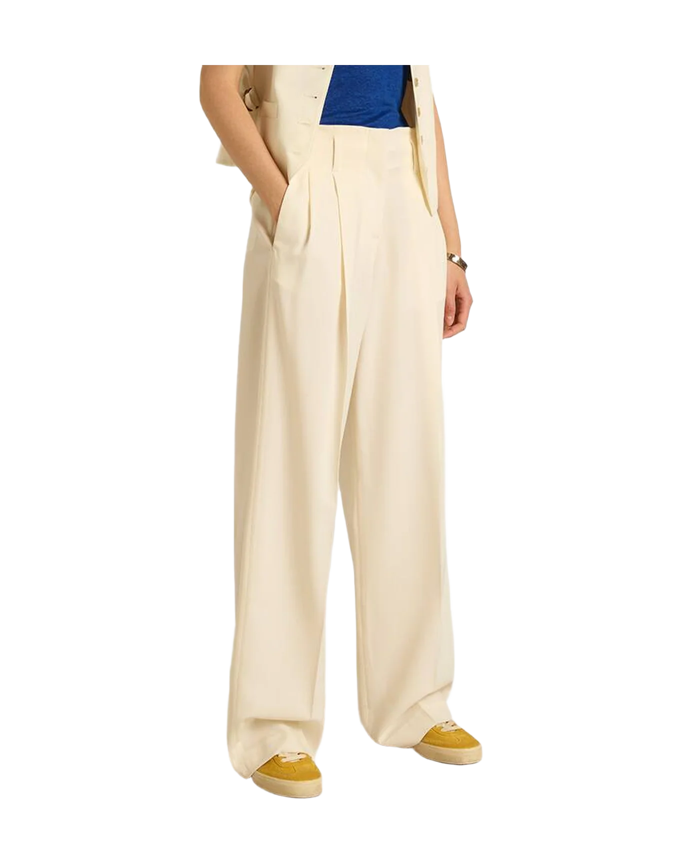 Women | Joggers In Aged White Wool Blend | Arctic Wolf - Image 2