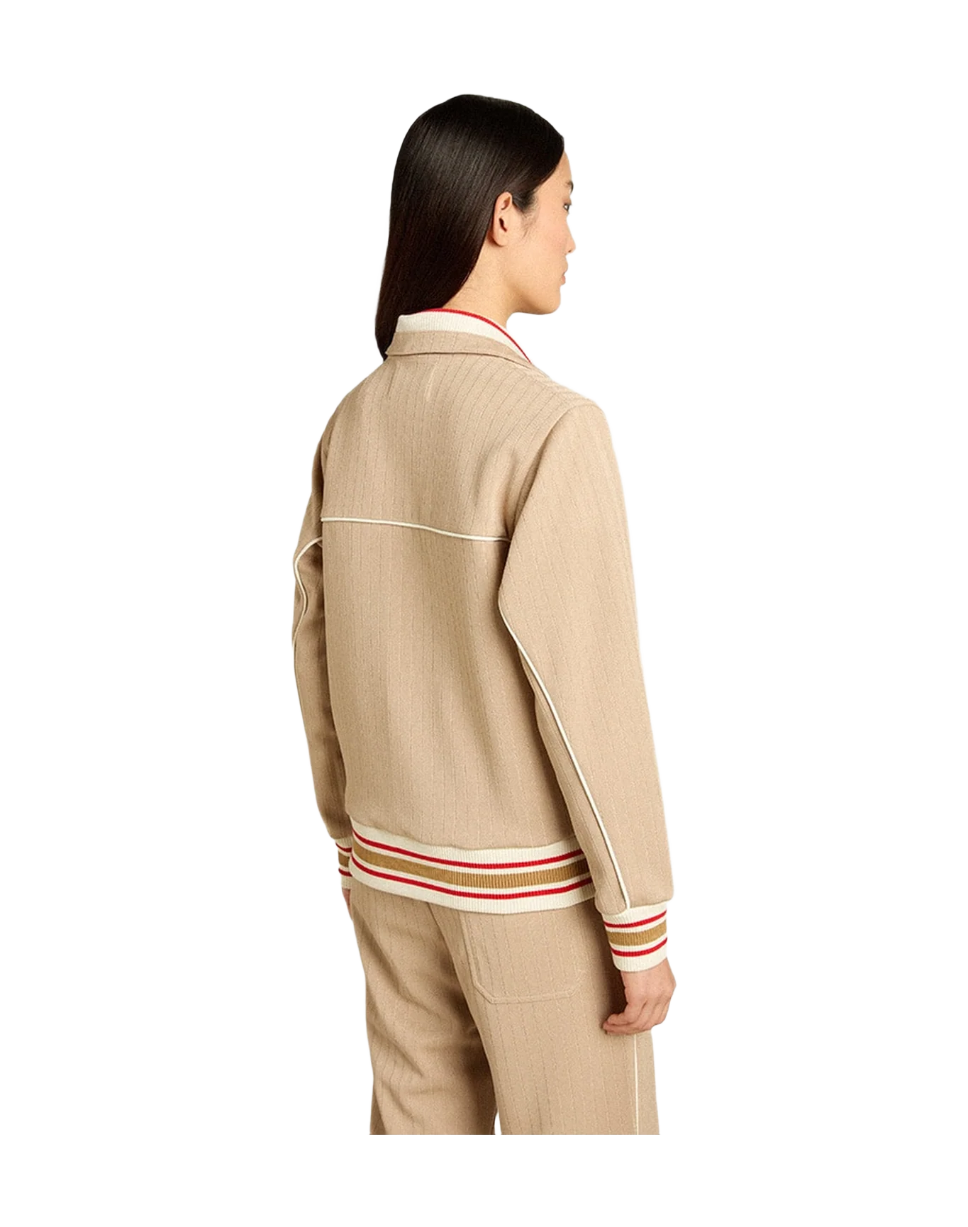 Women | Light Beige Zipped Sweatshirt With White Logo | Pale Khaki x Papyrus - Image 11