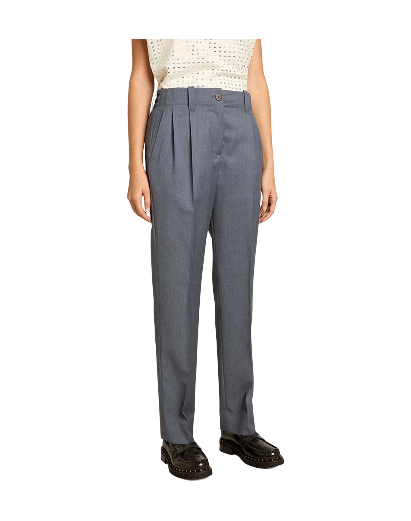 Women | Loose Pants In Baby Blue Wool | Grisallie - Image 10