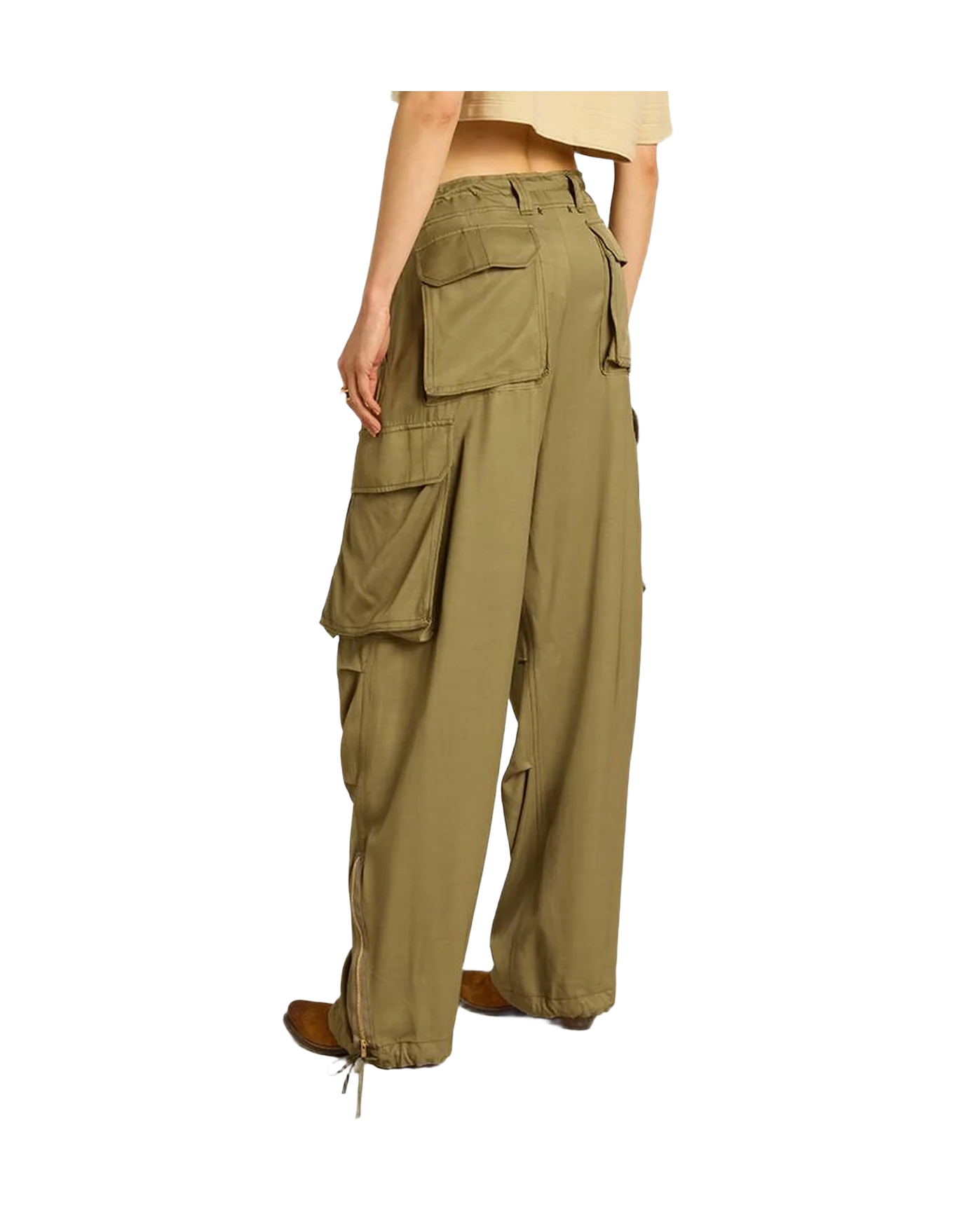Women | Olive Colored Viscose Cargo Pants | Kalamata