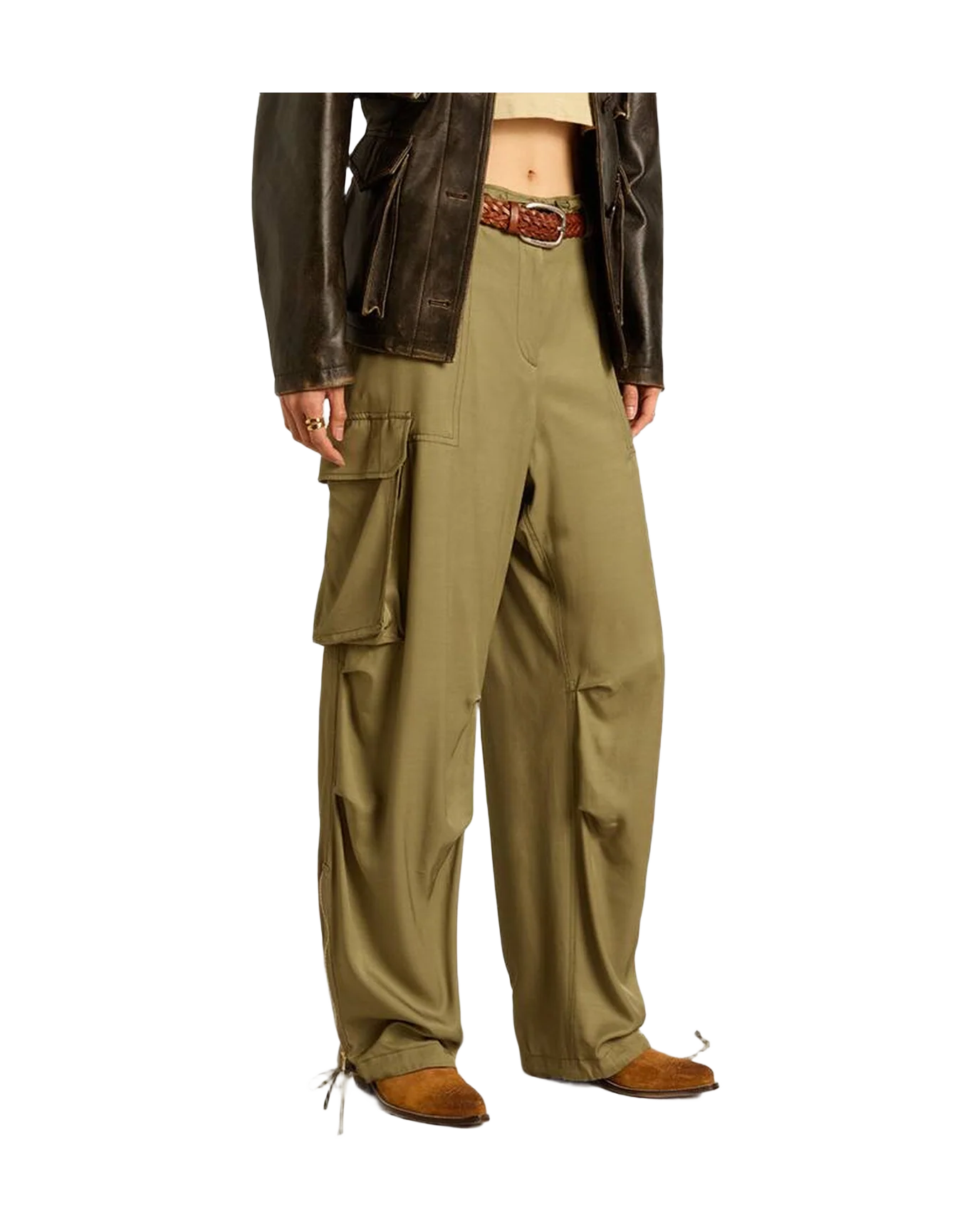 Women | Olive Colored Viscose Cargo Pants | Kalamata - Image 10