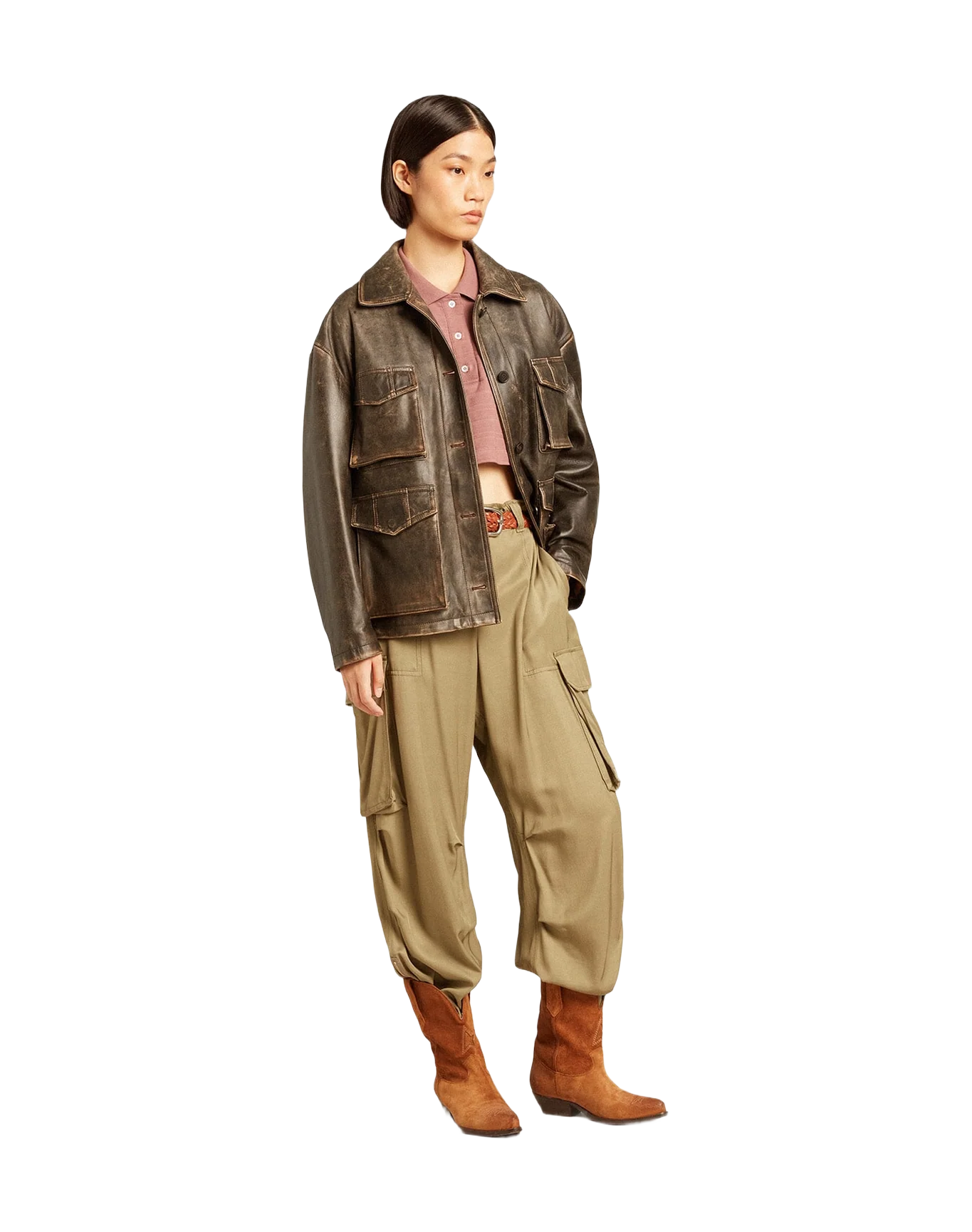 Women | Olive Colored Viscose Cargo Pants | Kalamata - Image 2