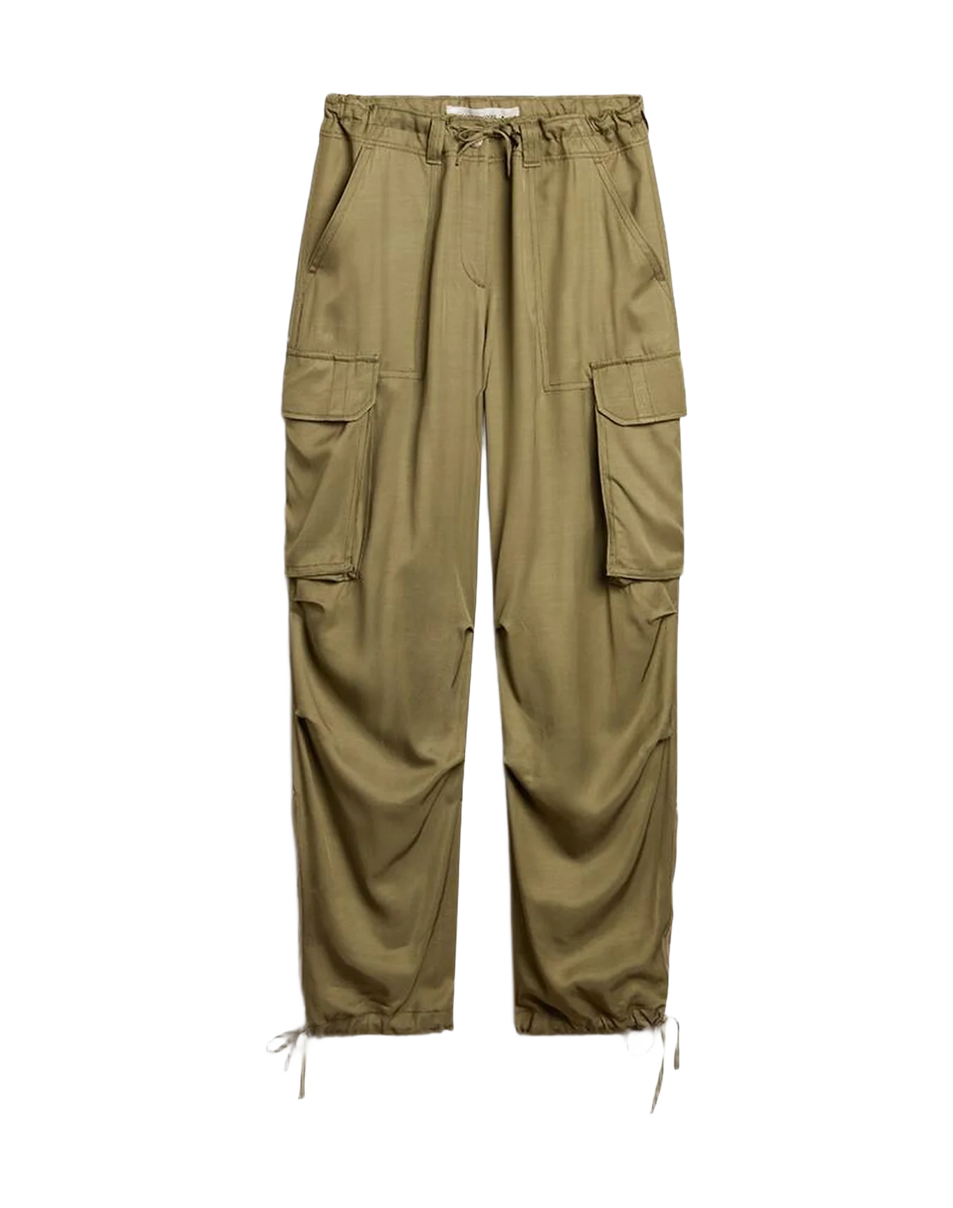 Women | Olive Colored Viscose Cargo Pants | Kalamata - Image 6