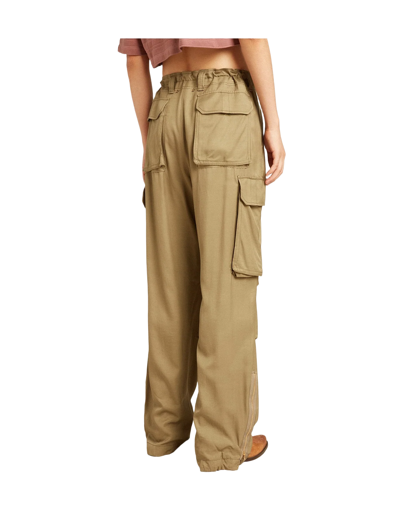 Women | Olive Colored Viscose Cargo Pants | Kalamata - Image 8
