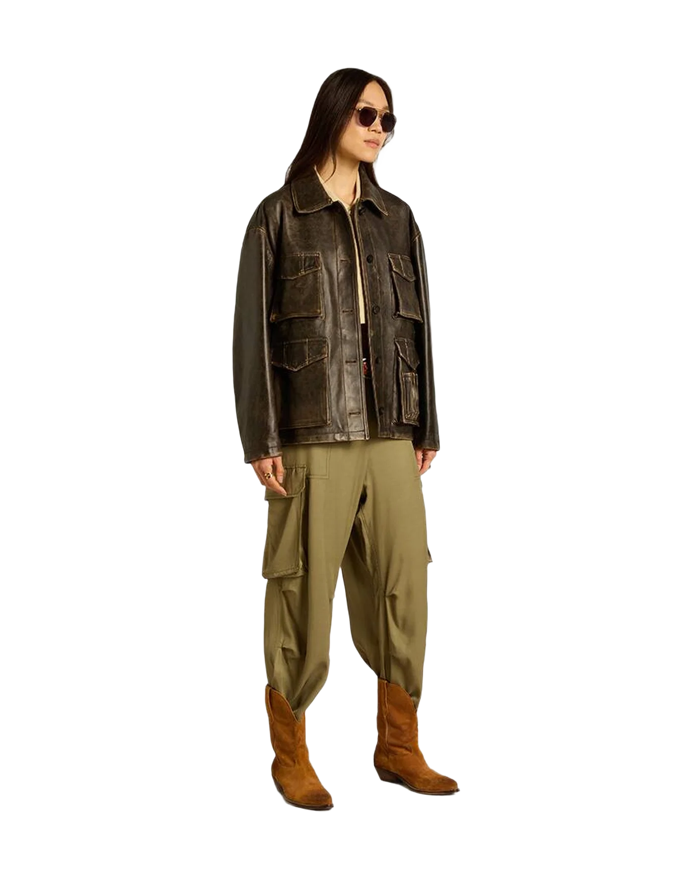 Women | Olive Colored Viscose Cargo Pants | Kalamata - Image 9