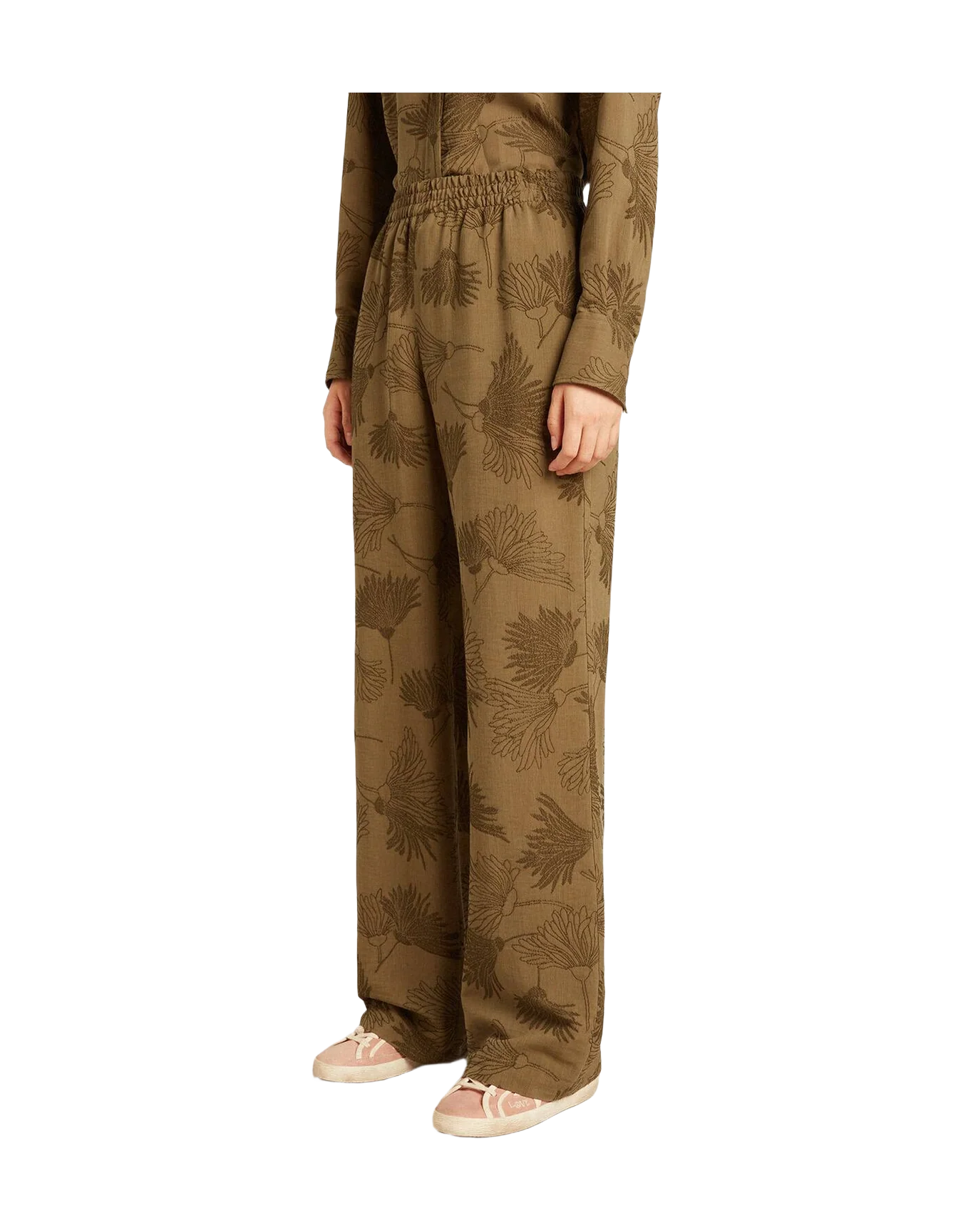 Women | Olive Colored Viscose Cotton Blend Pants With Floral Pattern | Kalamata - Image 10