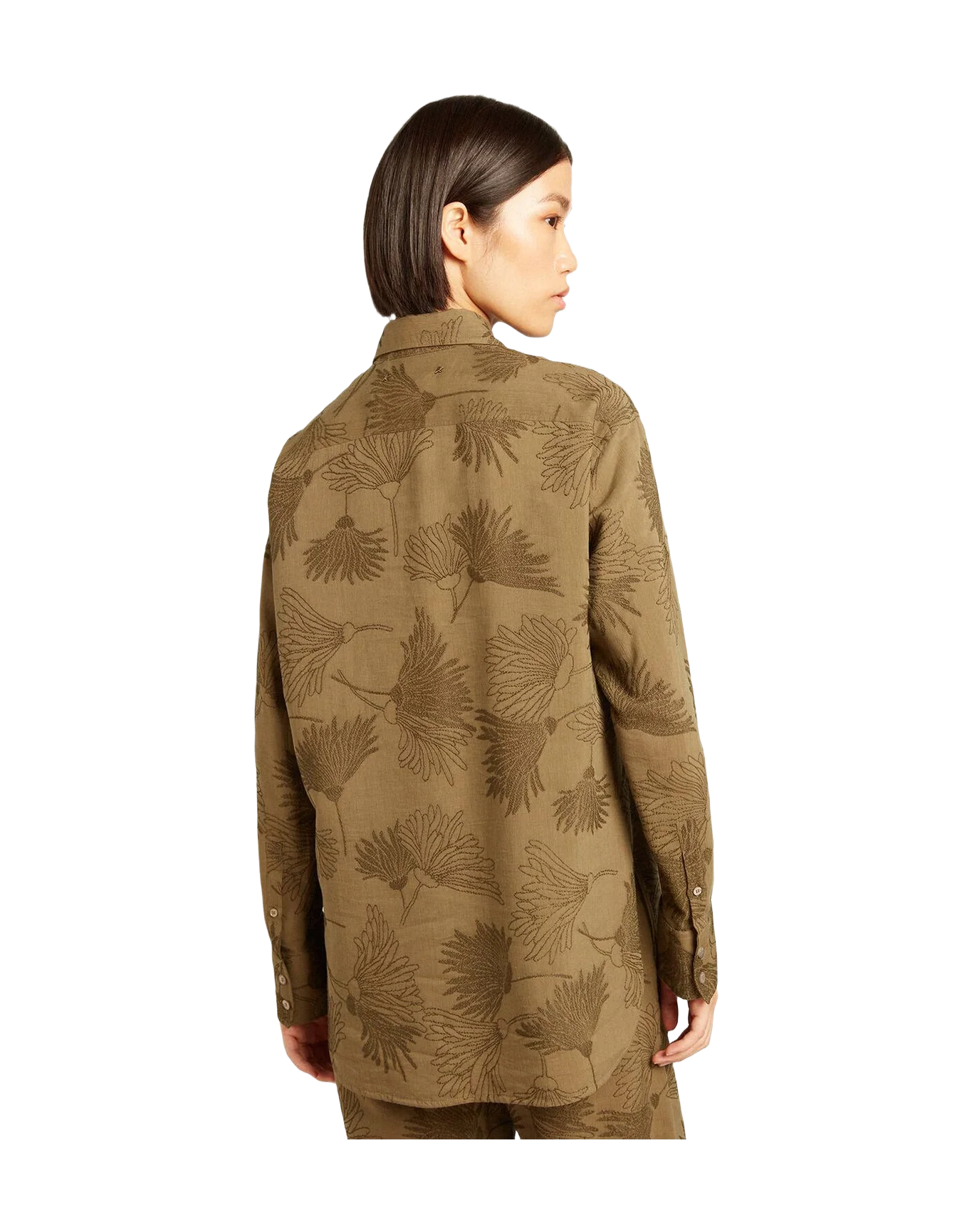 Women | Olive Colored Viscose Cotton Blend Shirt With Floral Pattern | Kalamata - Image 2