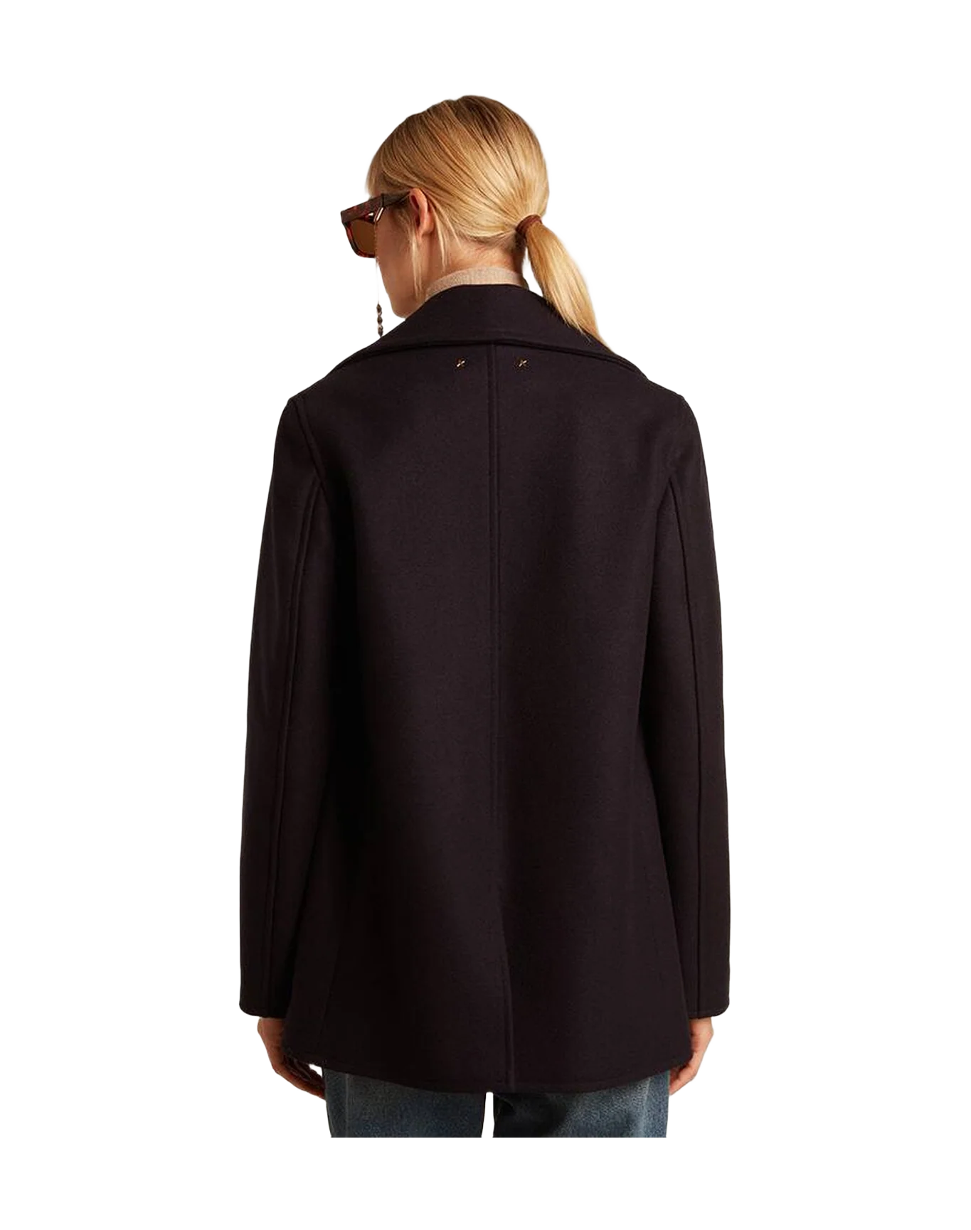 Women | Peacoat With Gold Colored Heraldic Buttons | Dark Blue - Image 3