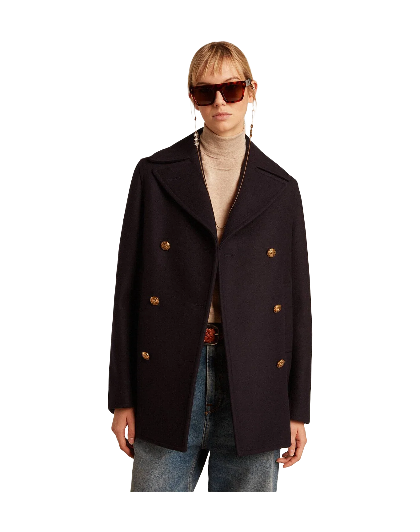 Women | Peacoat With Gold Colored Heraldic Buttons | Dark Blue - Image 5