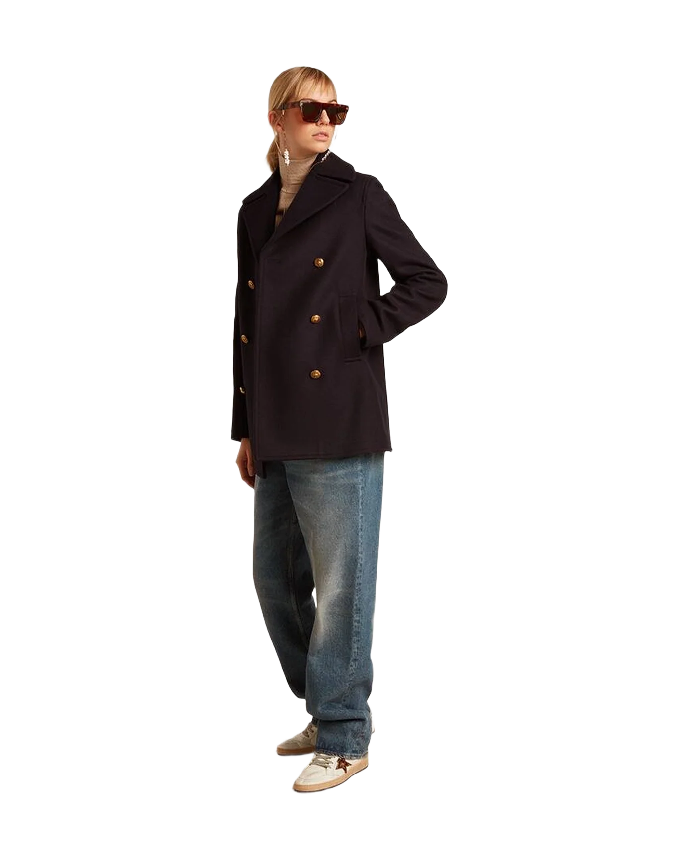 Women | Peacoat With Gold Colored Heraldic Buttons | Dark Blue - Image 9