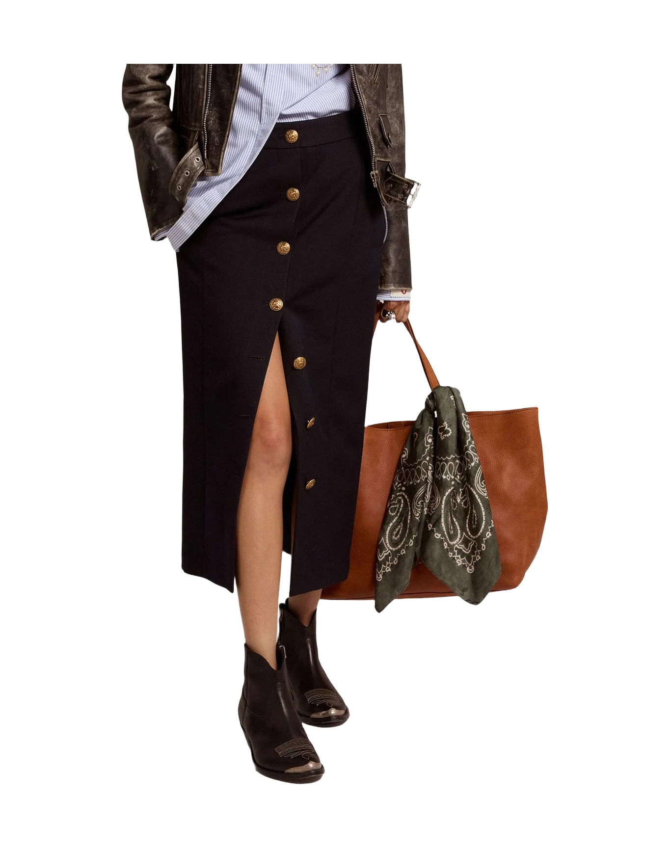 Women | Pencil Skirt In Wool With Gold Heraldic Buttons | Dark Blue - Image 10