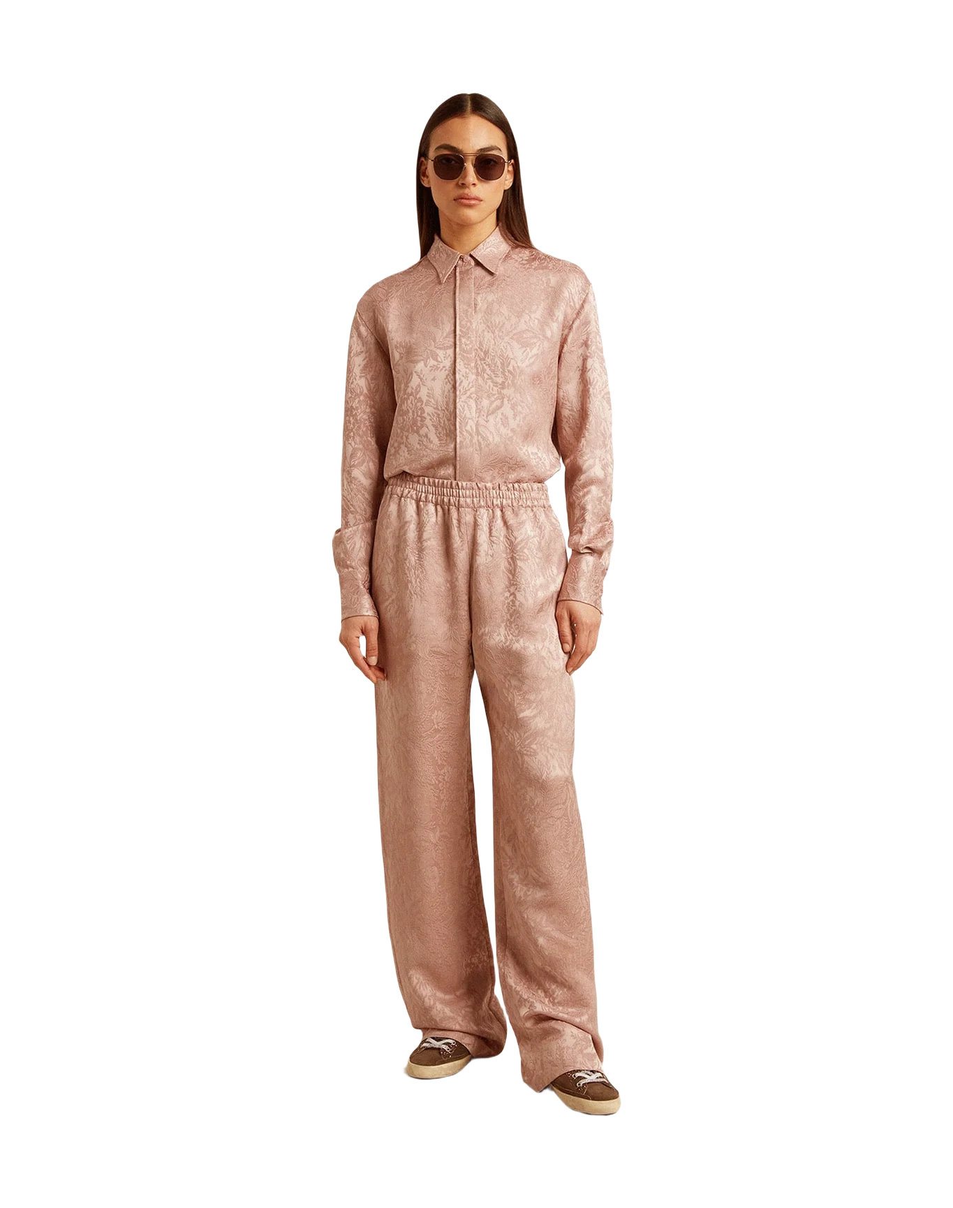 Women | Pink Viscose Pants With Floral Pattern | Woodrose - Image 4