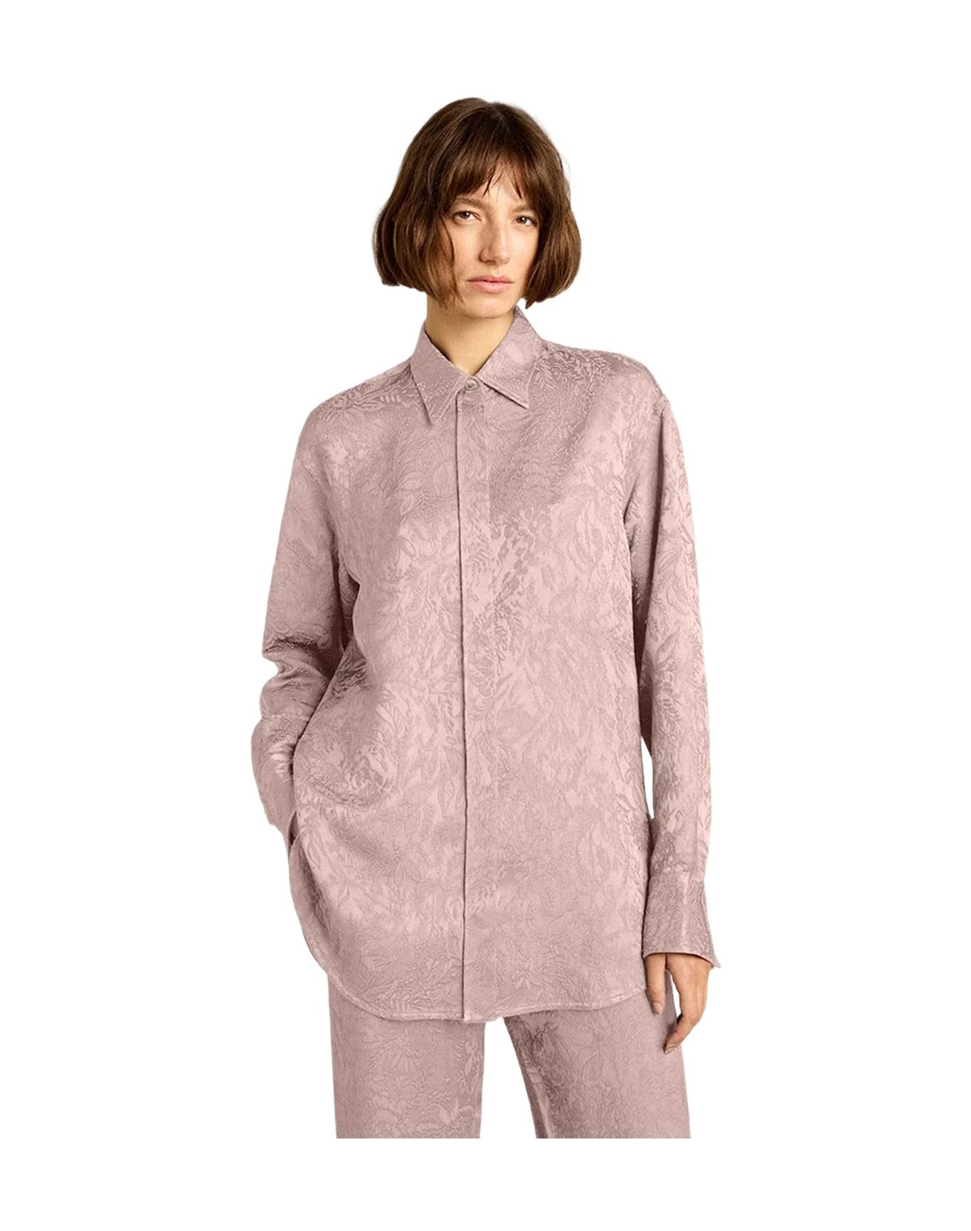 Women | Pink Viscose Shirt With Floral Pattern | Woodrose - Image 14