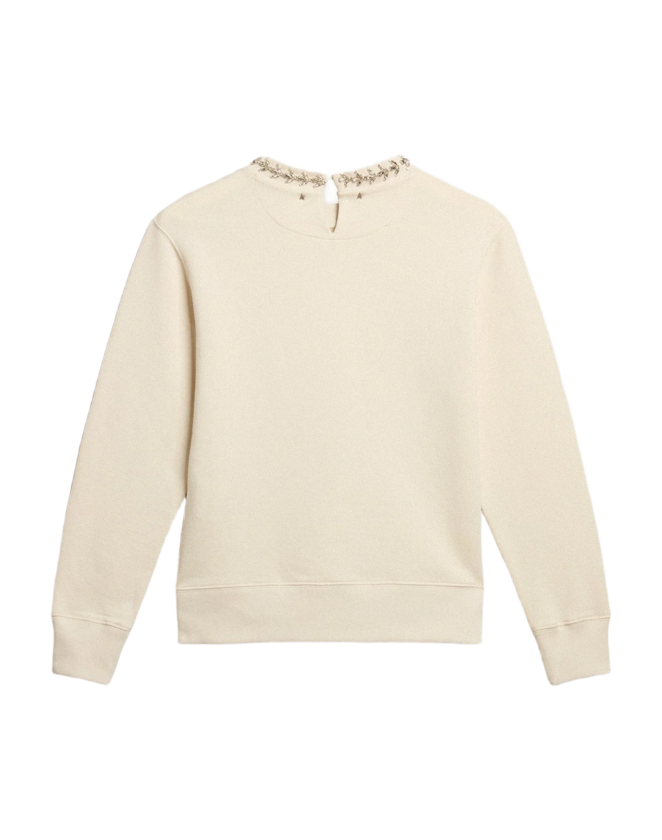 Women | Round Neck Cotton Sweatshirt In Aged With Hand Applied Crystals | Heritage White - Image 3