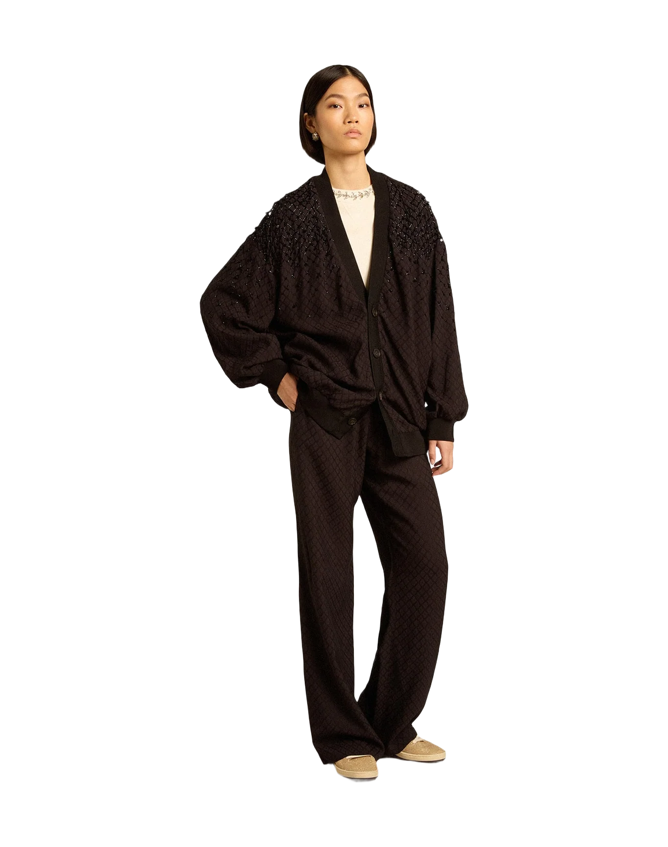 Women | Round Neck Cotton Sweatshirt In Aged With Hand Applied Crystals | Heritage White - Image 4
