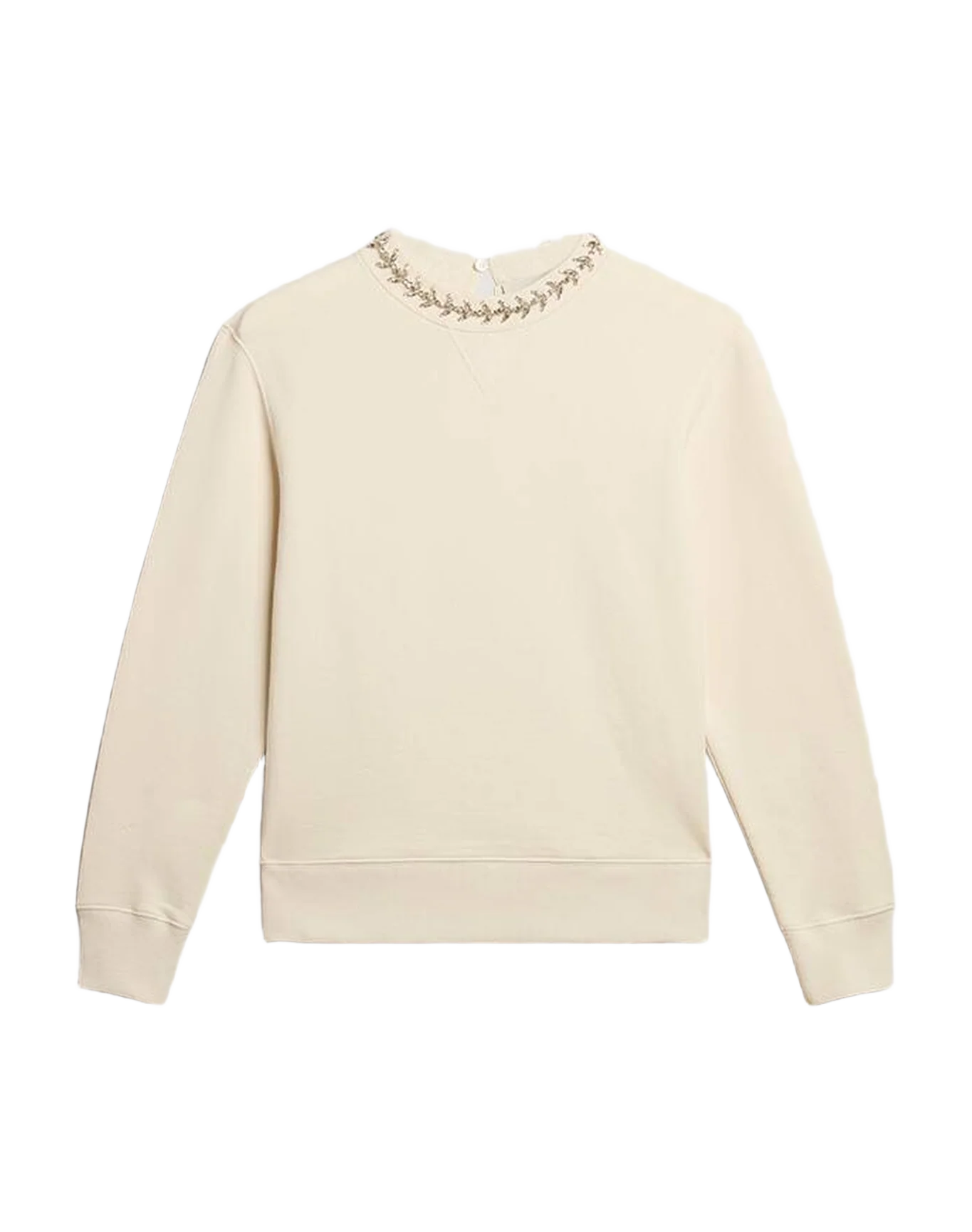 Women | Round Neck Cotton Sweatshirt In Aged With Hand Applied Crystals | Heritage White - Image 6