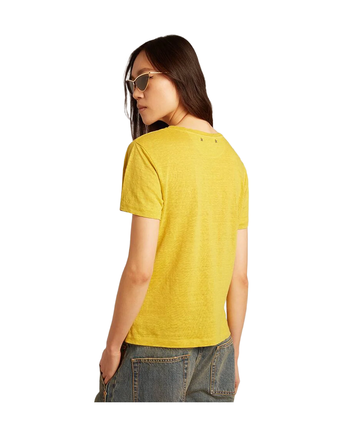 Women | T Shirt In Yellow Linen | Maize x Windsor Wine - Image 2