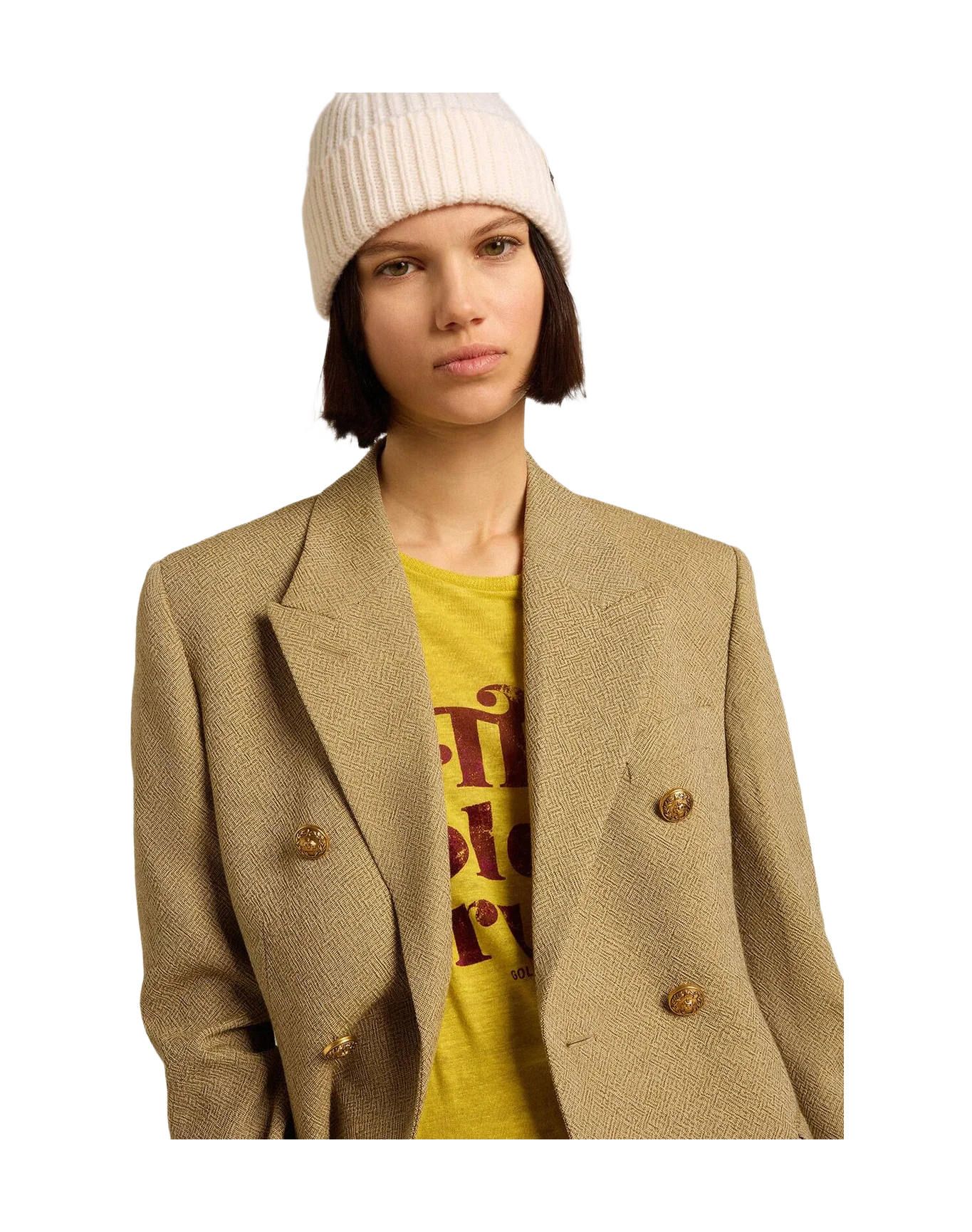 Women | T Shirt In Yellow Linen | Maize x Windsor Wine - Image 3