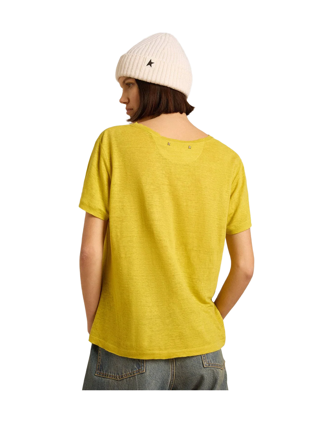 Women | T Shirt In Yellow Linen | Maize x Windsor Wine - Image 7