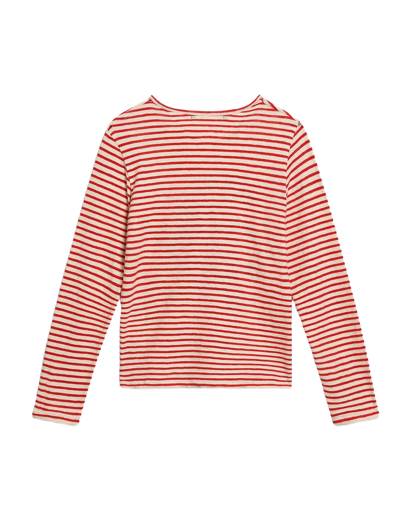 Women | T Shirt With White And Stripes And Embroidery On The Front | Ecru x Tango Red - Image 6