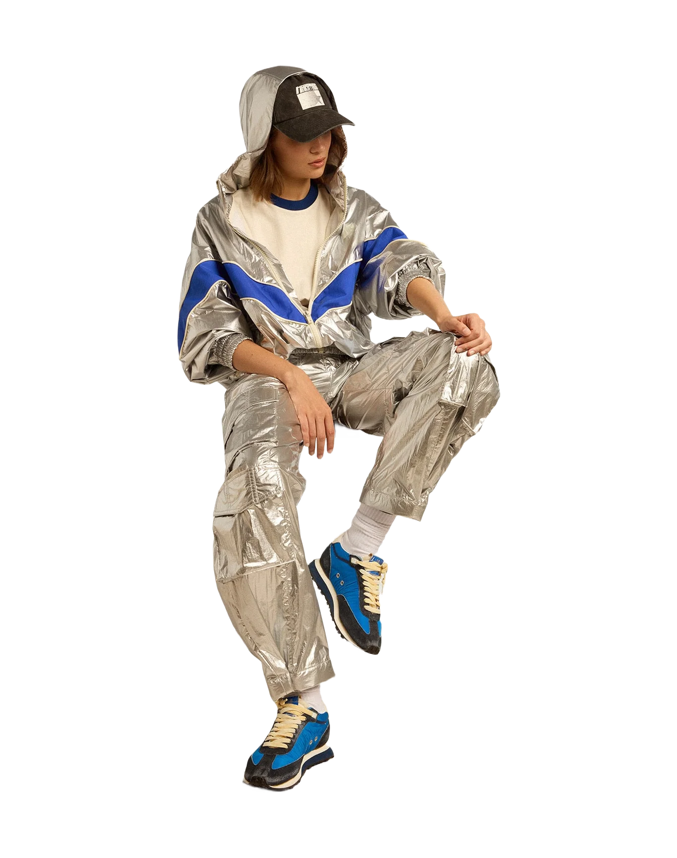 Women | Windcheater In Technical Fabric | Silver x Marathon Blue