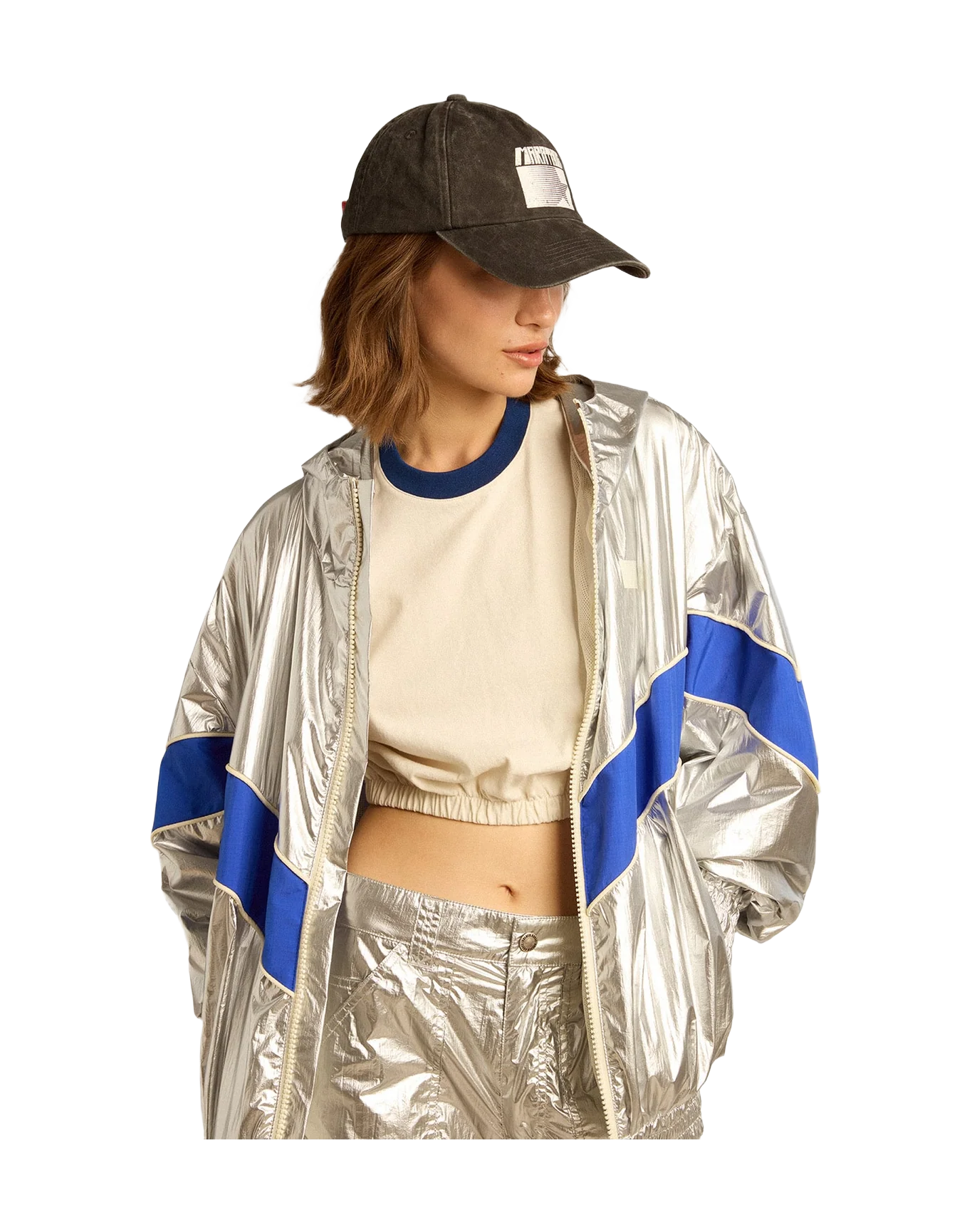 Women | Windcheater In Technical Fabric | Silver x Marathon Blue - Image 4