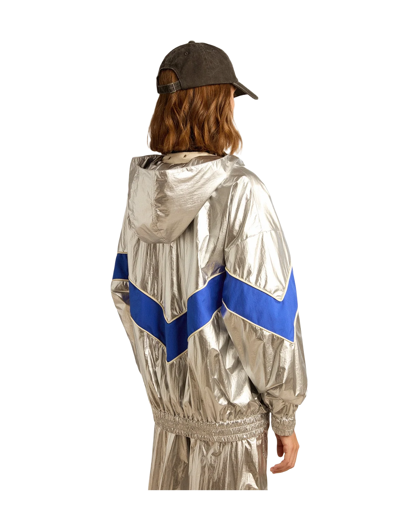 Women | Windcheater In Technical Fabric | Silver x Marathon Blue - Image 6