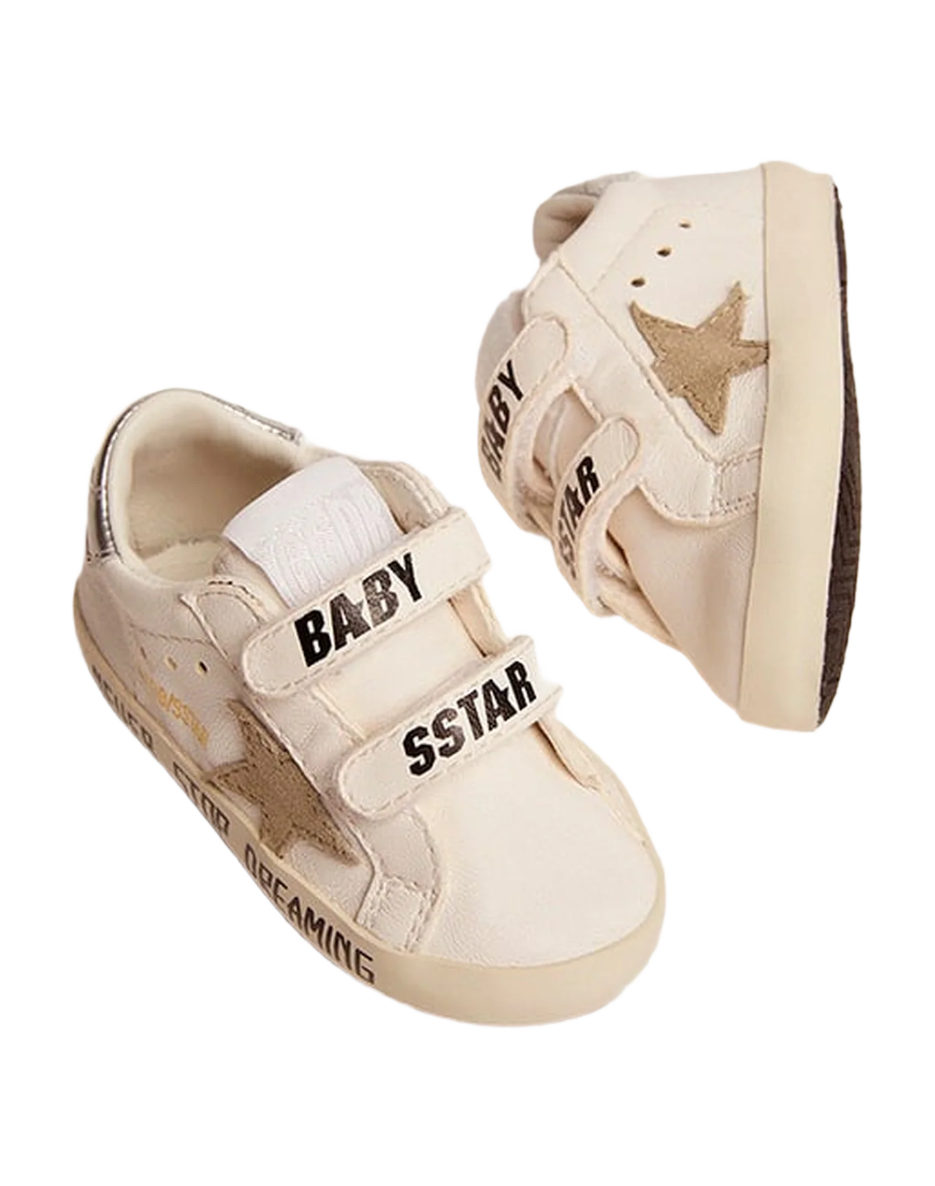 Kids | Baby Old School with Dove Gray Suede Star | White x Taupe x Silver - Image 6