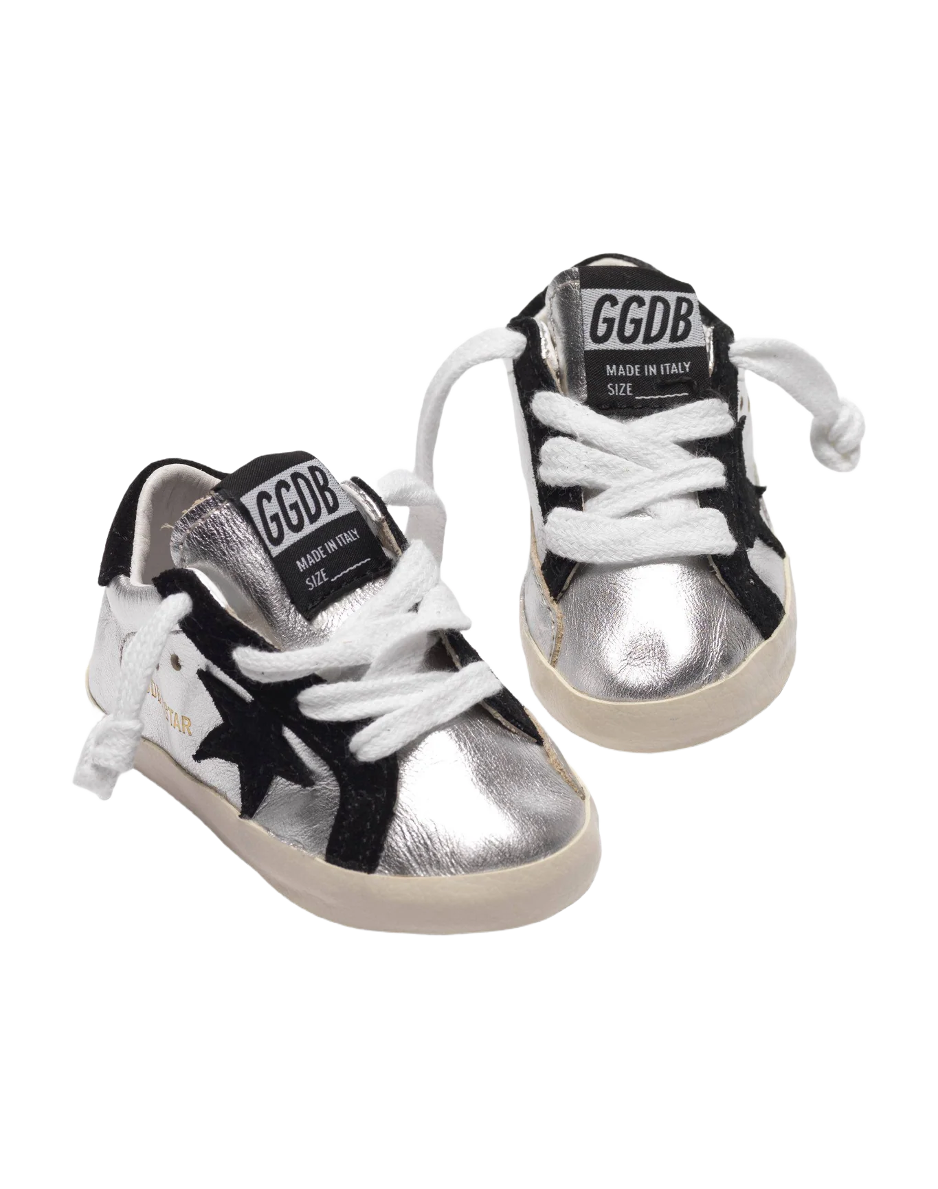 Kids | Babystar Sneakers Silver Metal Leather-Black Star - Image 2