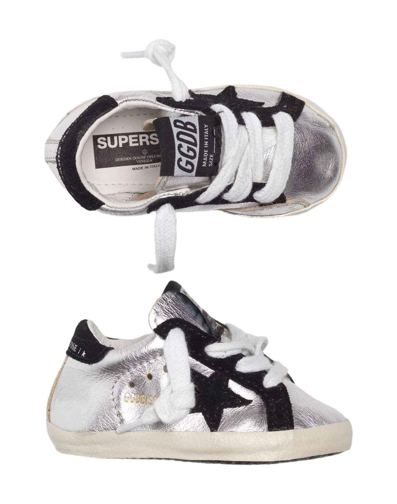 Kids | Babystar Sneakers Silver Metal Leather-Black Star - Image 4